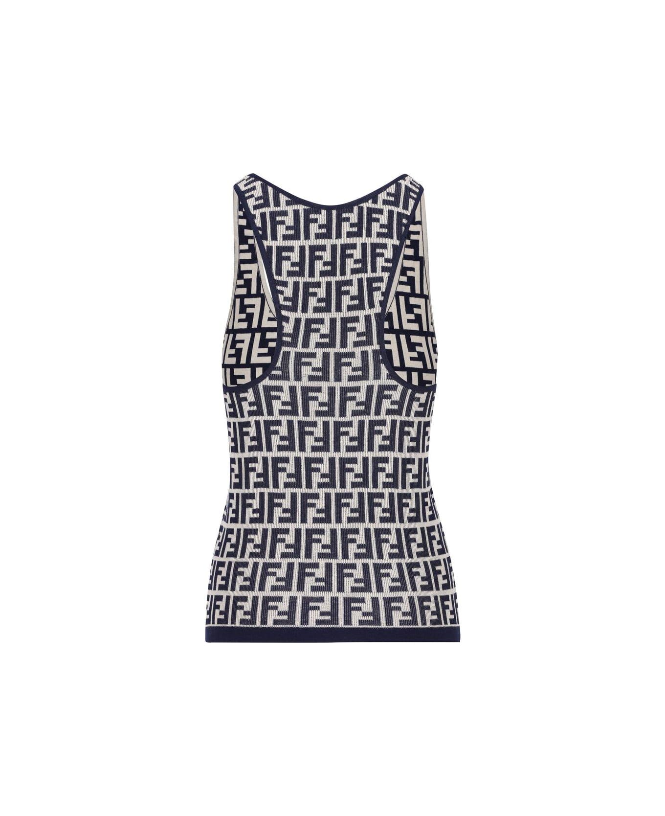 Fendi Ff Jacquard Ribbed Tank Top - Blue