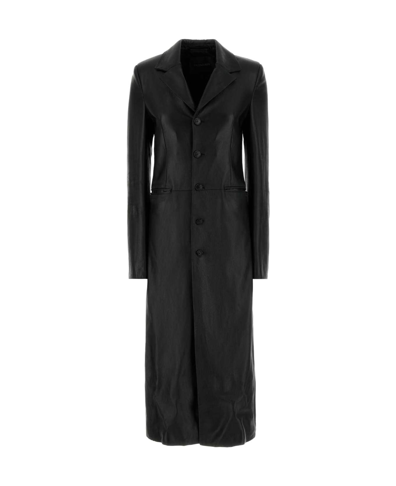 Balenciaga Black Leather Coat - Black