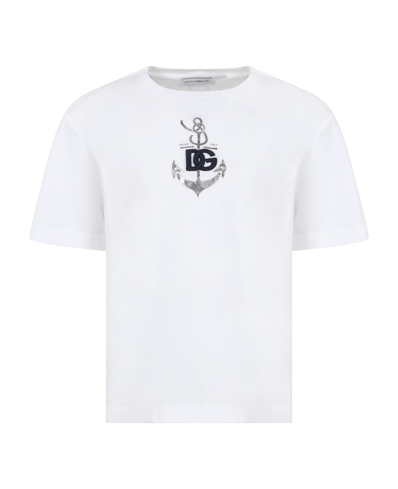 Dolce & Gabbana Whit T-shirt Shorts For Boy With Iconic Monogram - White Tシャツ＆ポロシャツ