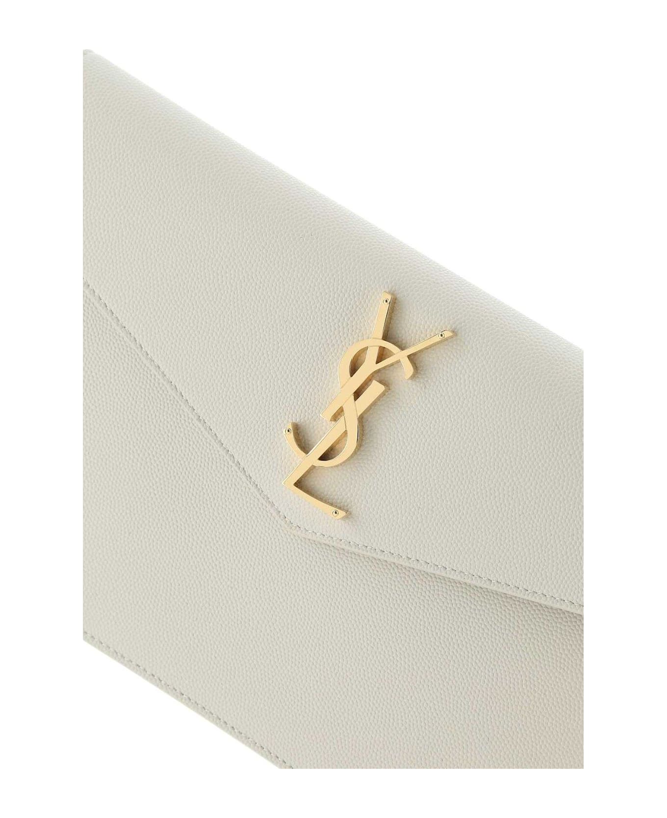 Saint Laurent Uptown Logo Plaque Clutch Bag - IVORY