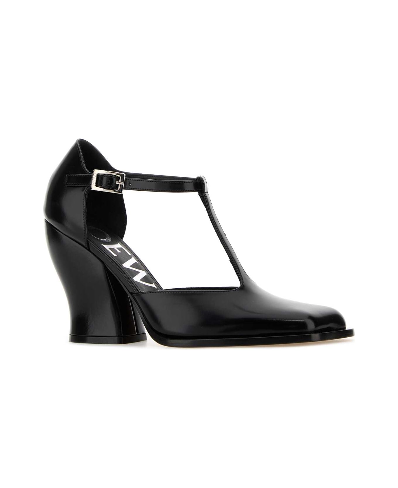 Loewe Black Leather T-bar Pumps - BLACK