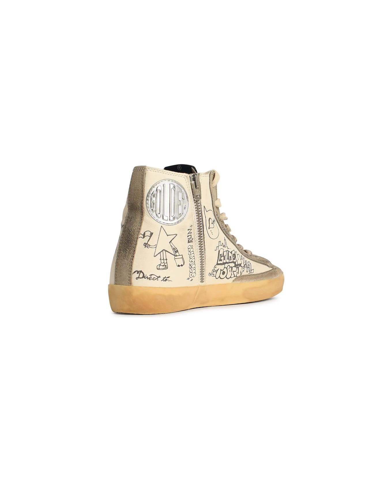 Golden Goose 
francy
 White Leather Sneakers - WHITE/TAUPE/BLACK