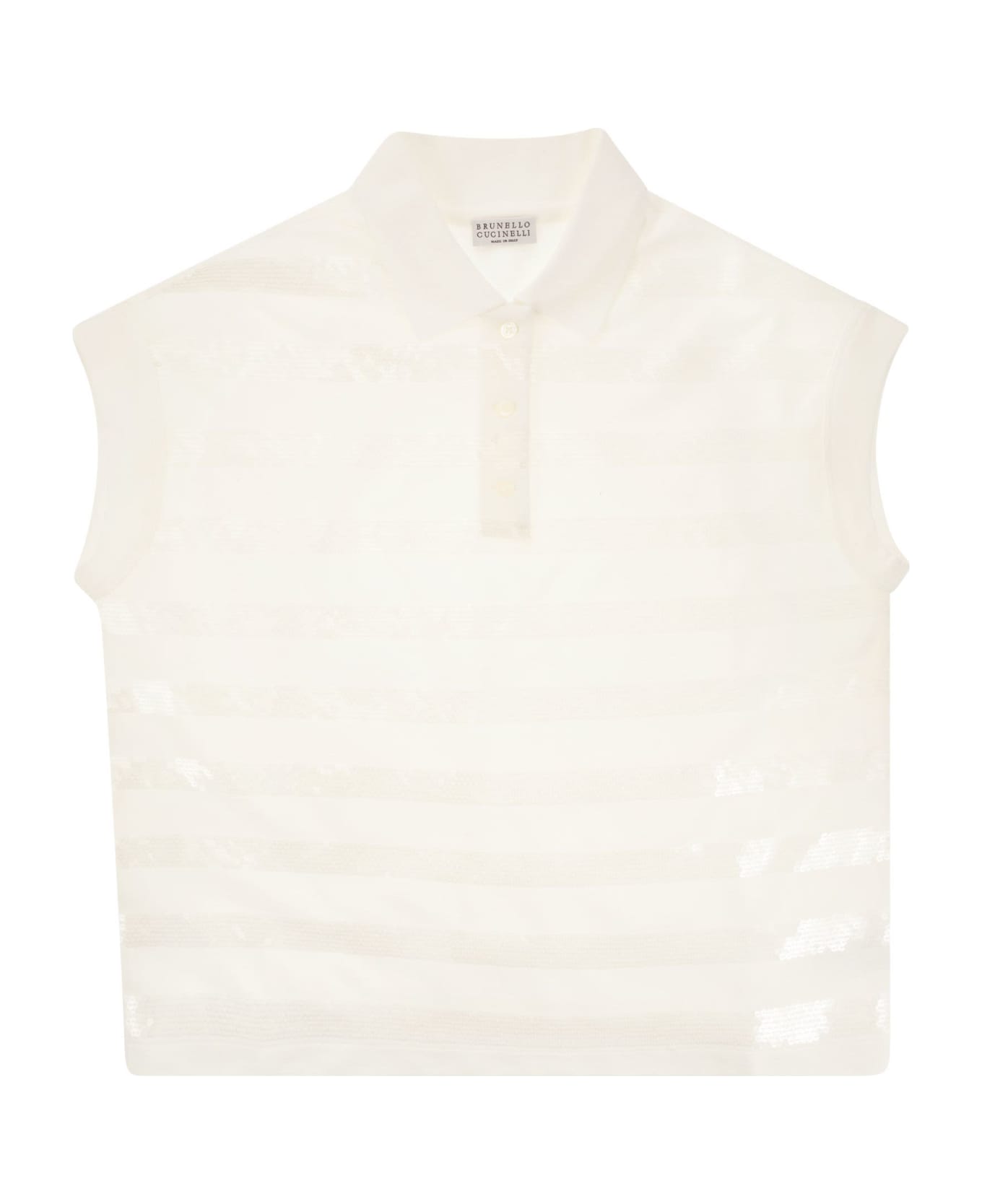 Brunello Cucinelli Sleeveless Polo Shirt With Dazzling Stripes - White