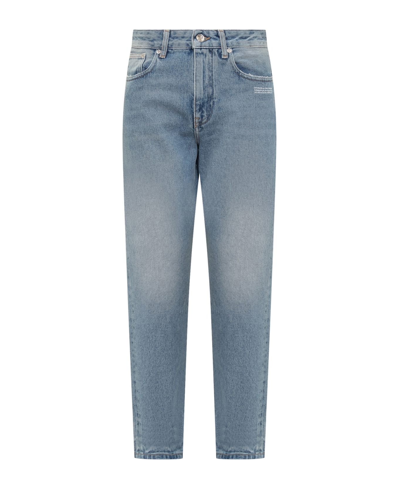 Off-White Logo Patch Straight Leg Cropped Jeans - Blue