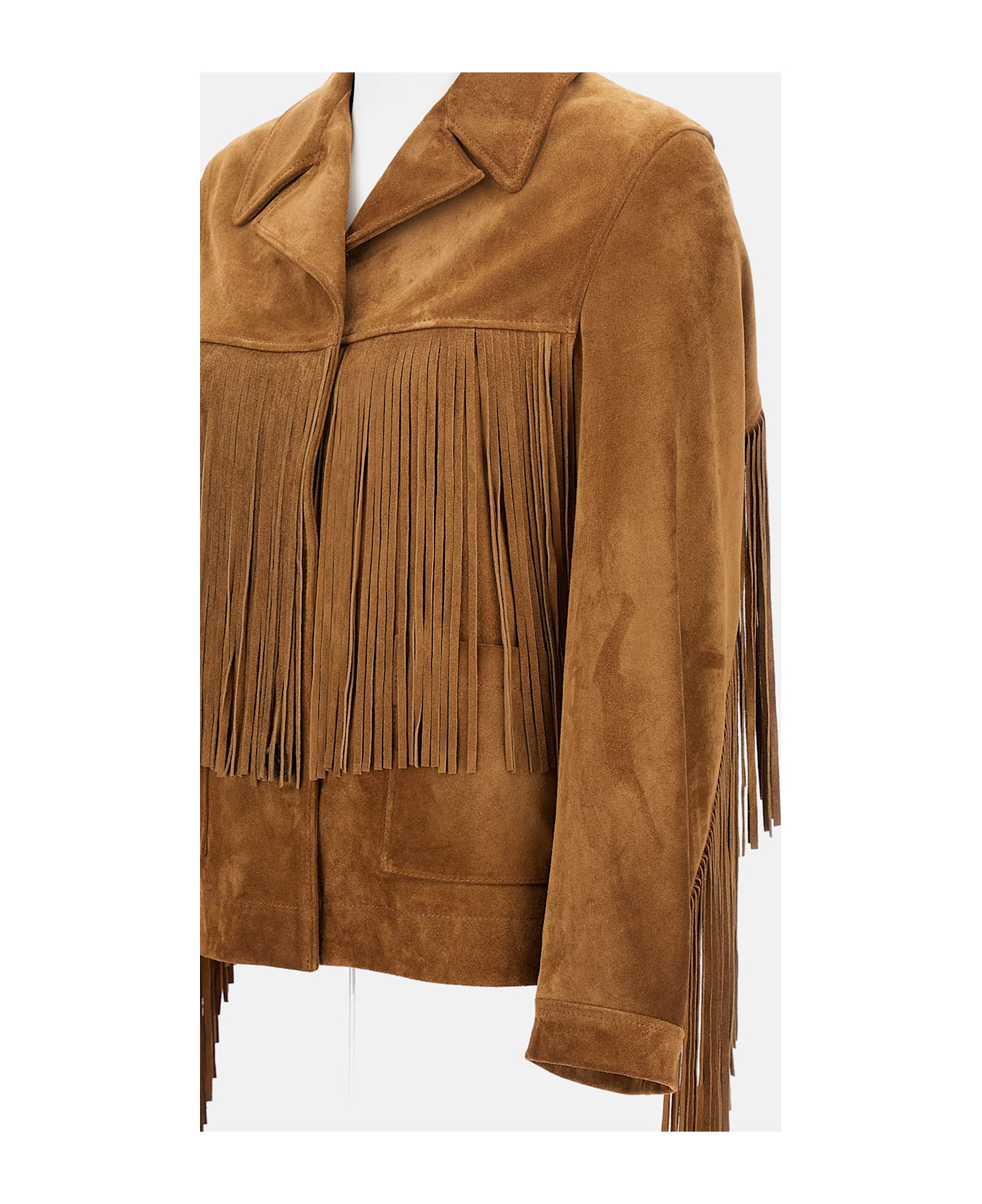 Golden Goose Jacket With Fringes In Waxed Calf Leather - Brown