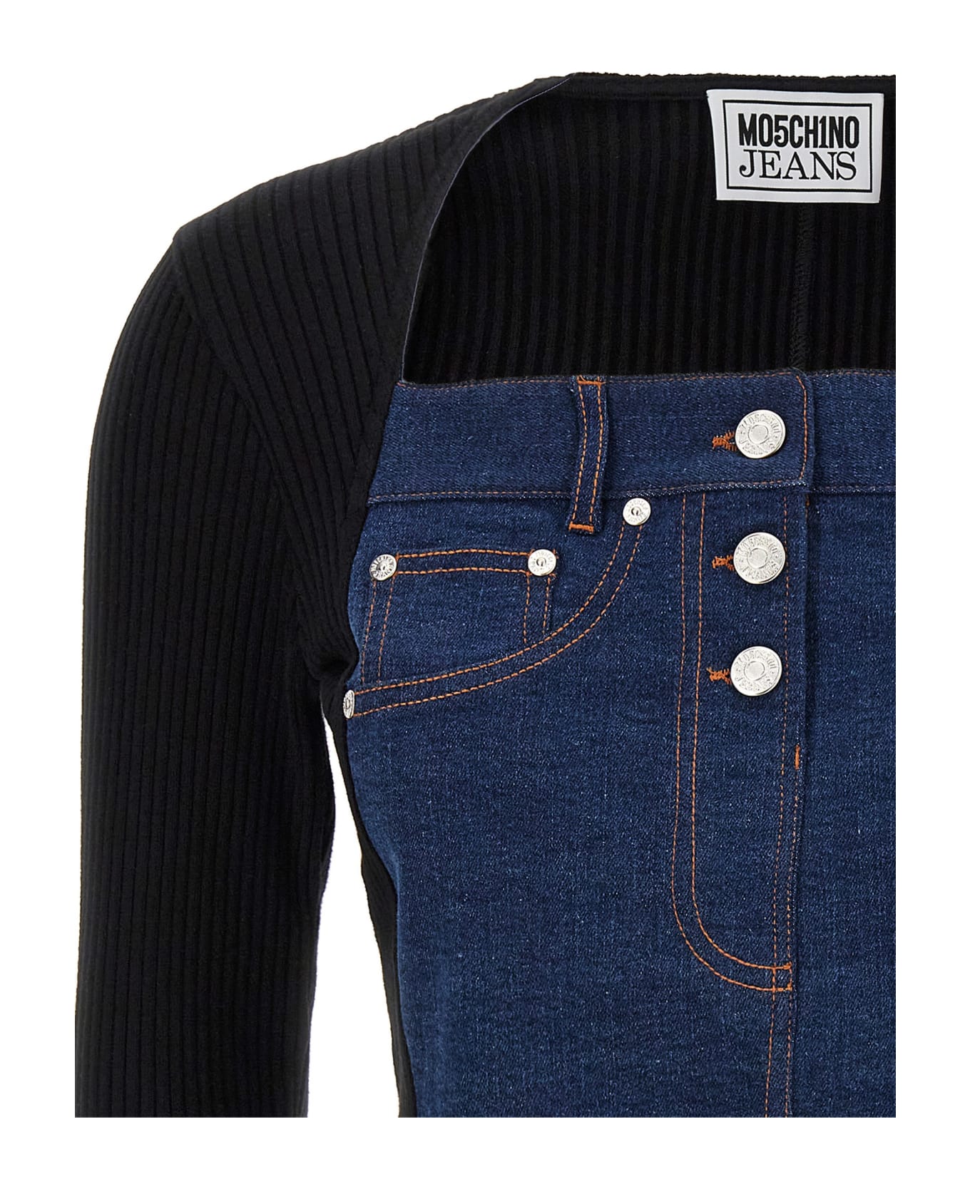 M05CH1N0 Jeans Denim Top And Ribbed Knit - BLACK/BLUE