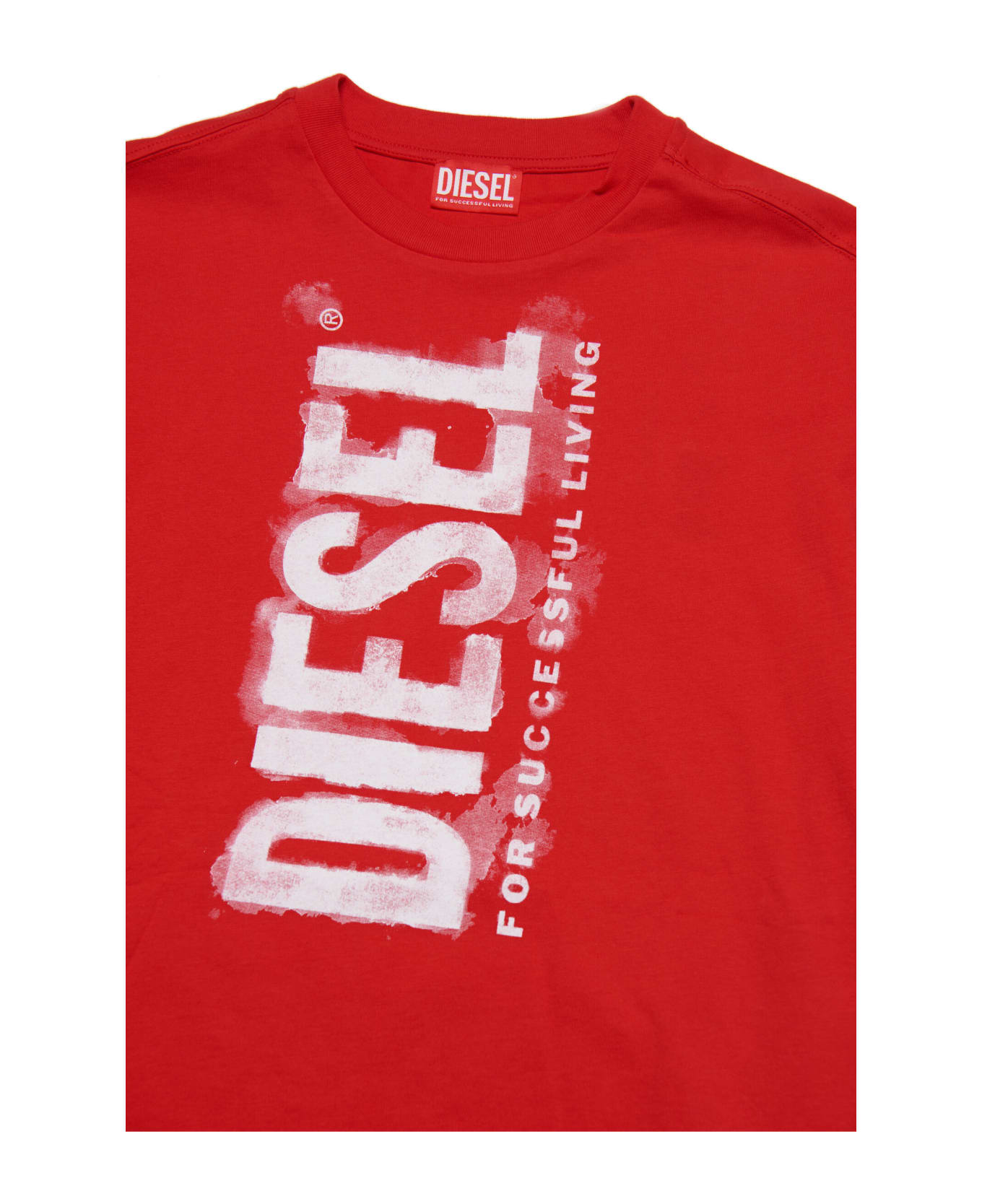 Diesel Dextry Dress Diesel Red Maxi T-shirt Dress With Watercolor Effect Logo - Carnation red