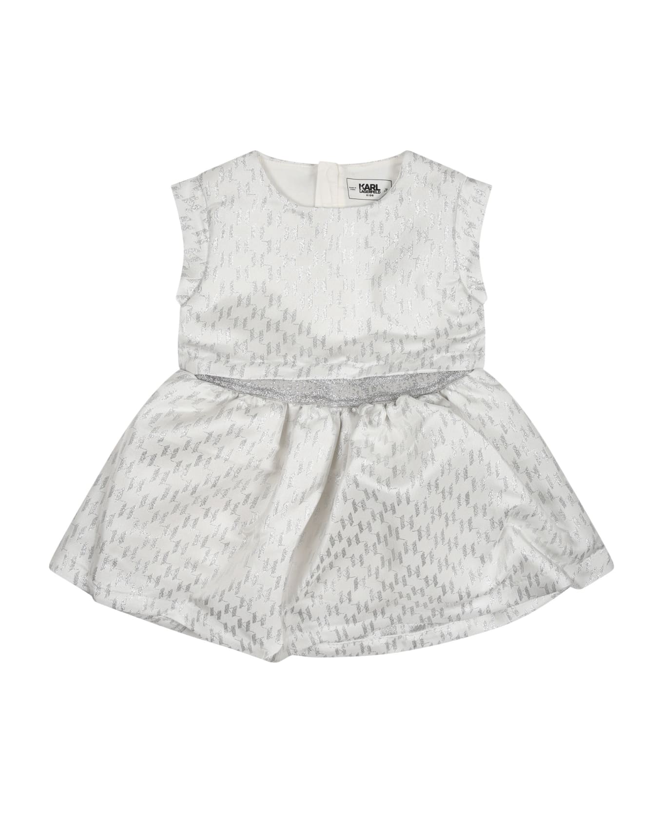 Karl Lagerfeld Kids Silver Dress For Baby Girl With All-over Silver K/ikonik Graphic Print - Silver