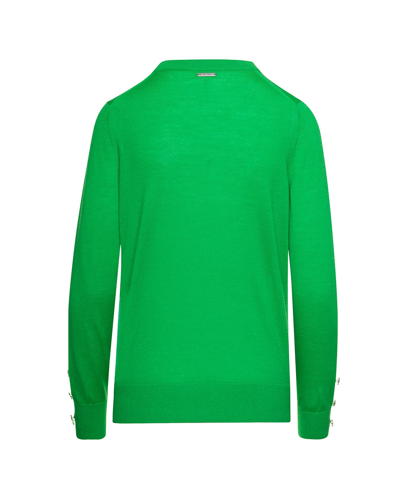 Michael Kors Collection Green Round Neck Pull-over With Branded Buttons On Cuffs In Wool Woman - Spring Green