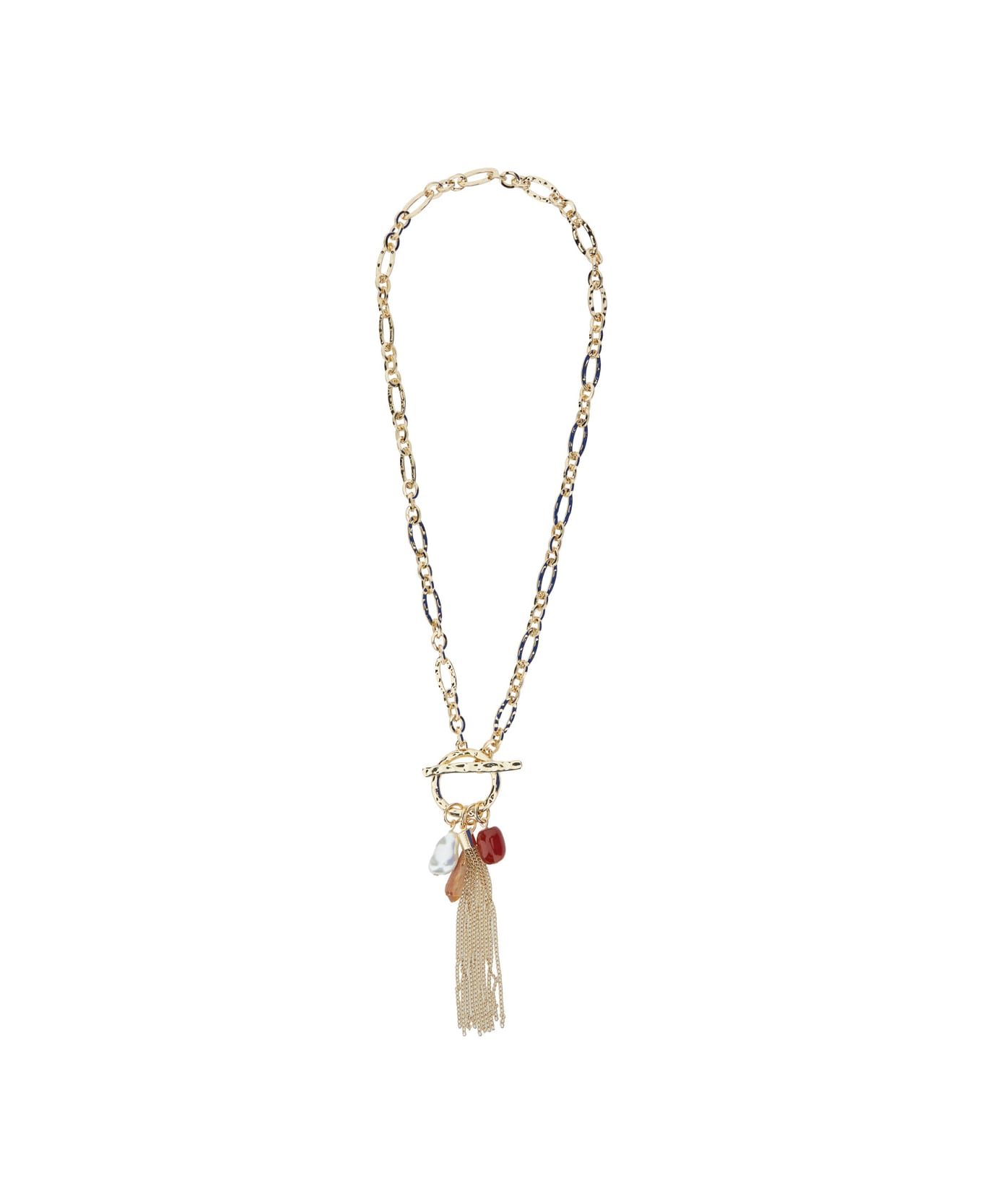 TwinSet Metallic Chain-link Necklace With Tassel With Charms In Brass Woman - Metallic