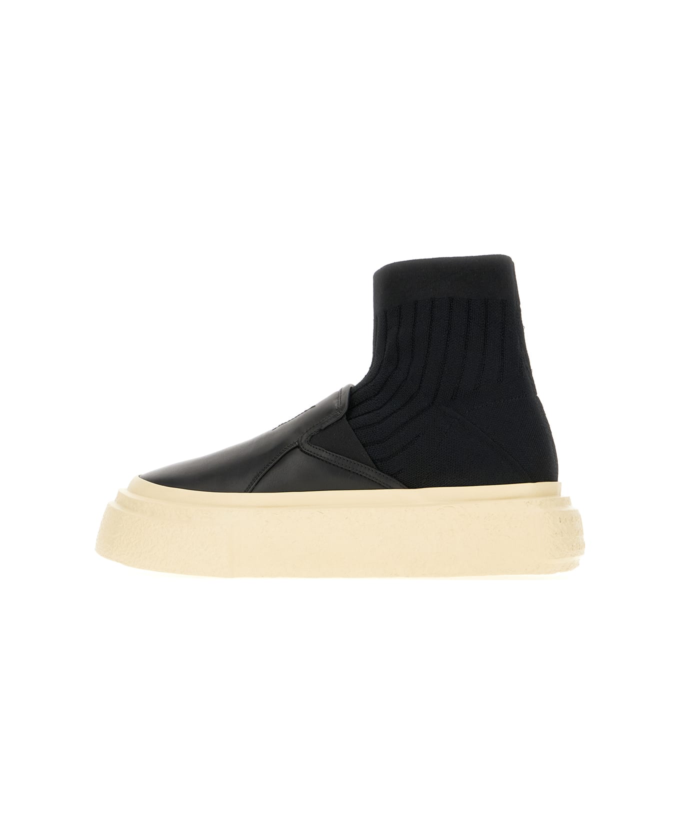 MM6 Maison Margiela Black Leather And Fabric Sneakers - BLACK