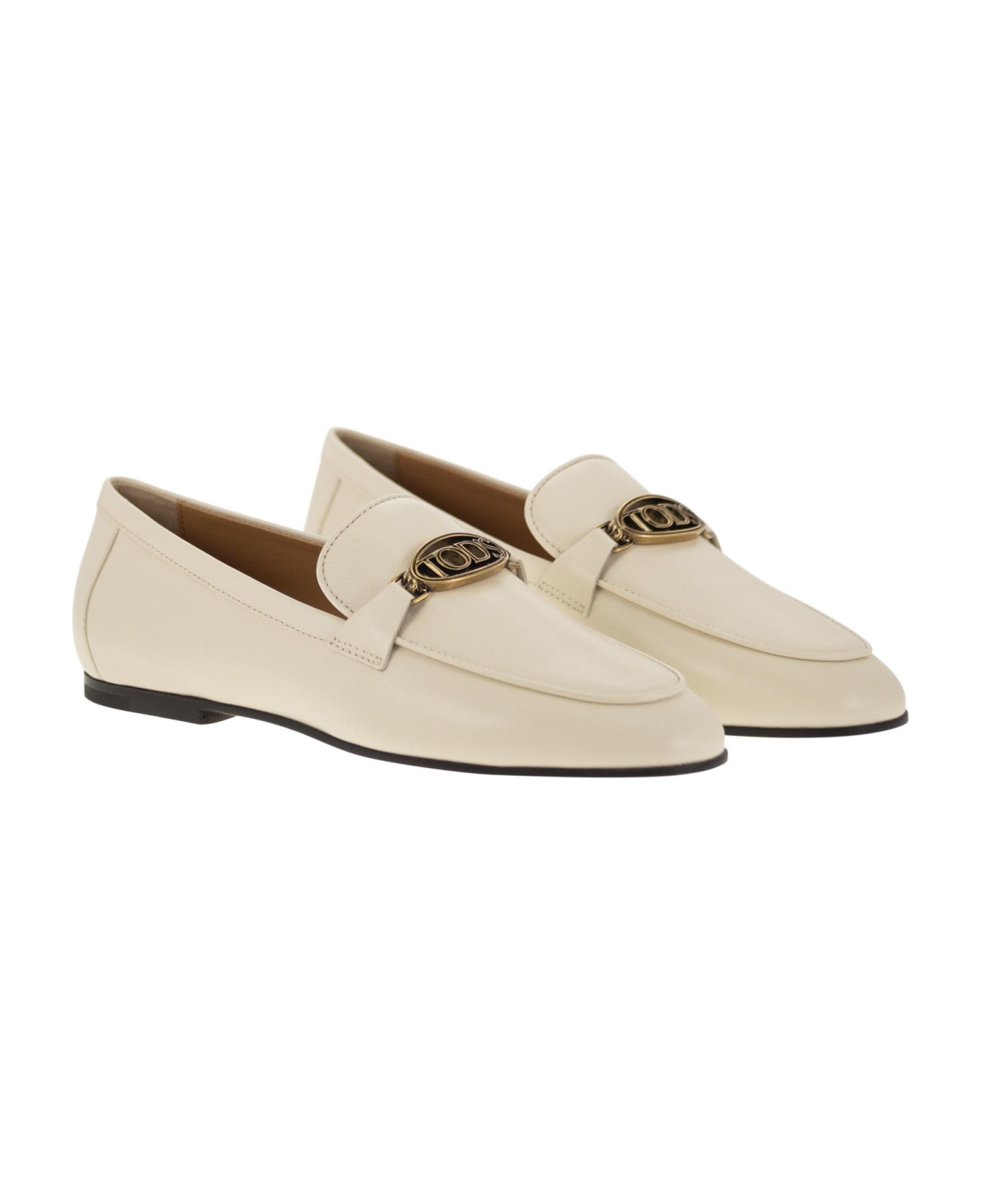Tod's Leather Loafer With Accessory - Ivory