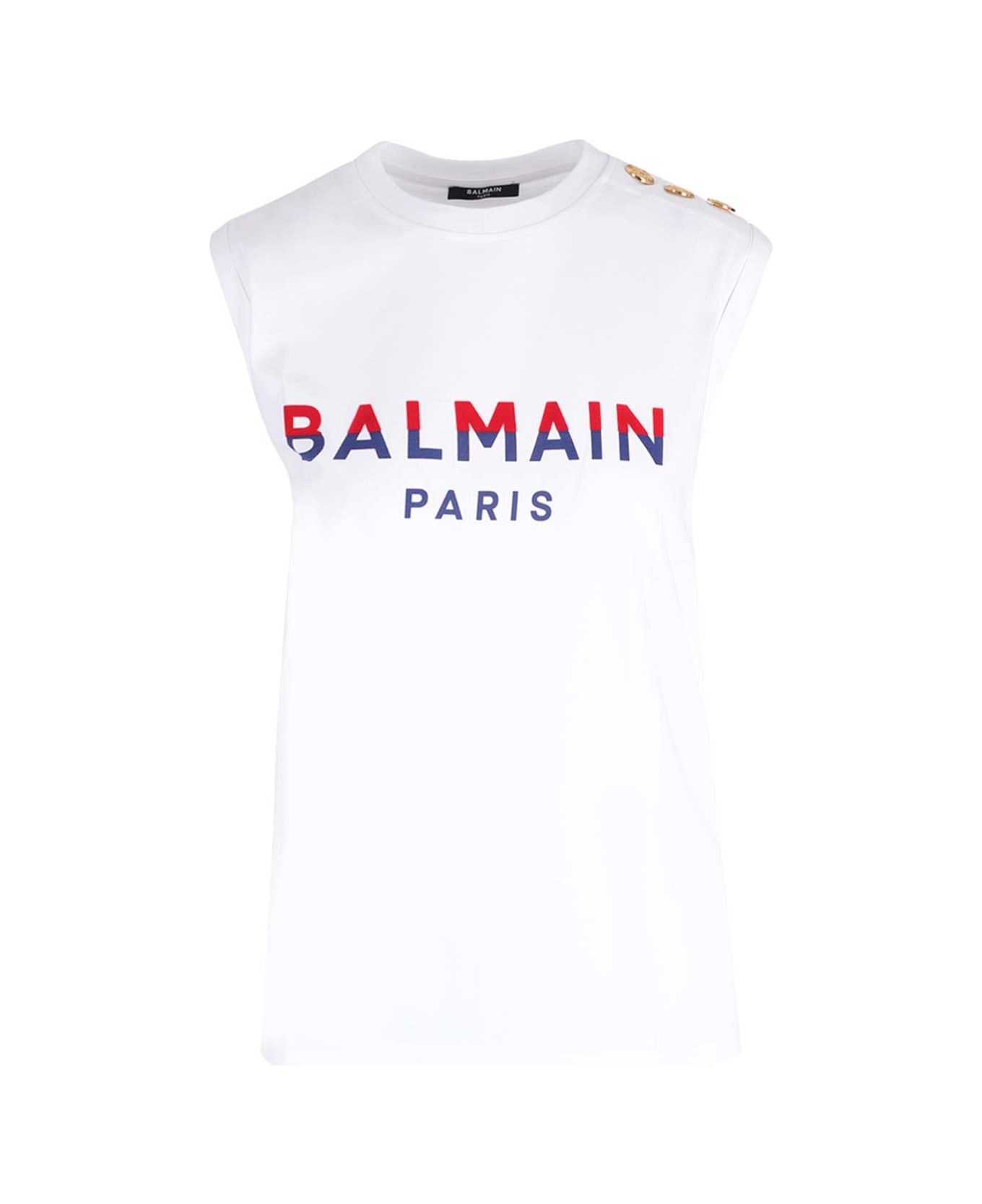 Balmain Flocked Logo Tank Top - Gpy Blanc Rouge Vif Marine タンクトップ