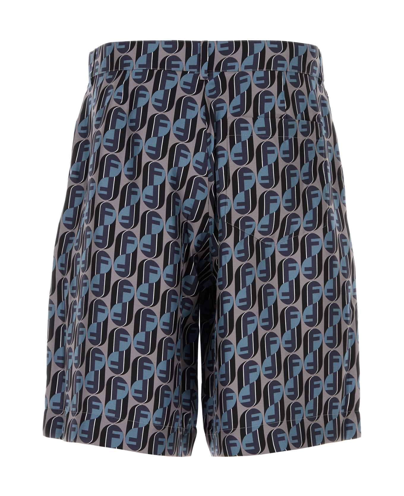 Fendi Printed Silk Bermuda Shorts - FLANNEL AVIO
