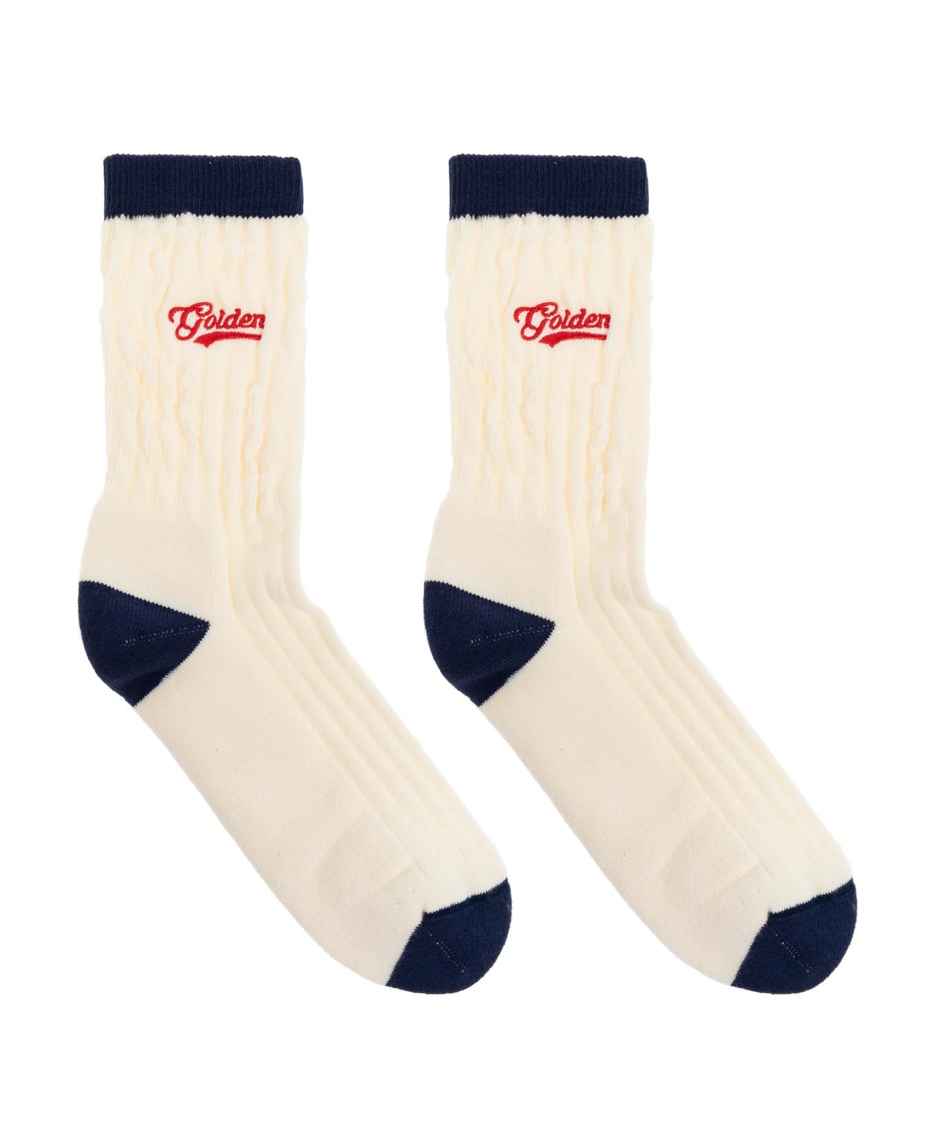 Golden Goose Socks With Logo - Heritage White/navy/red