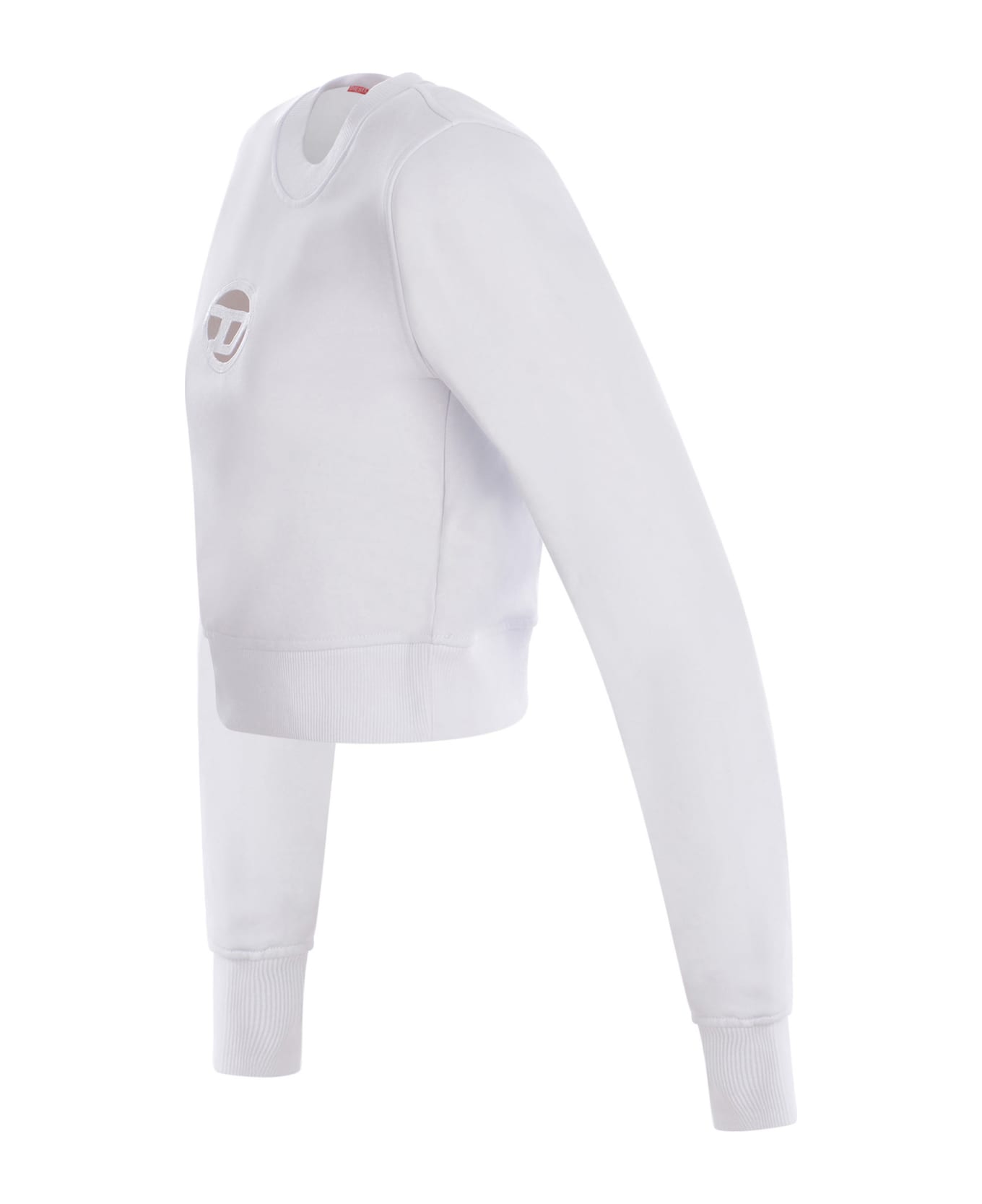 Diesel F-slimmy-od Felpa White Cropped Sweatshirt With Cut-out Oval-d - F Slimmy Od - White