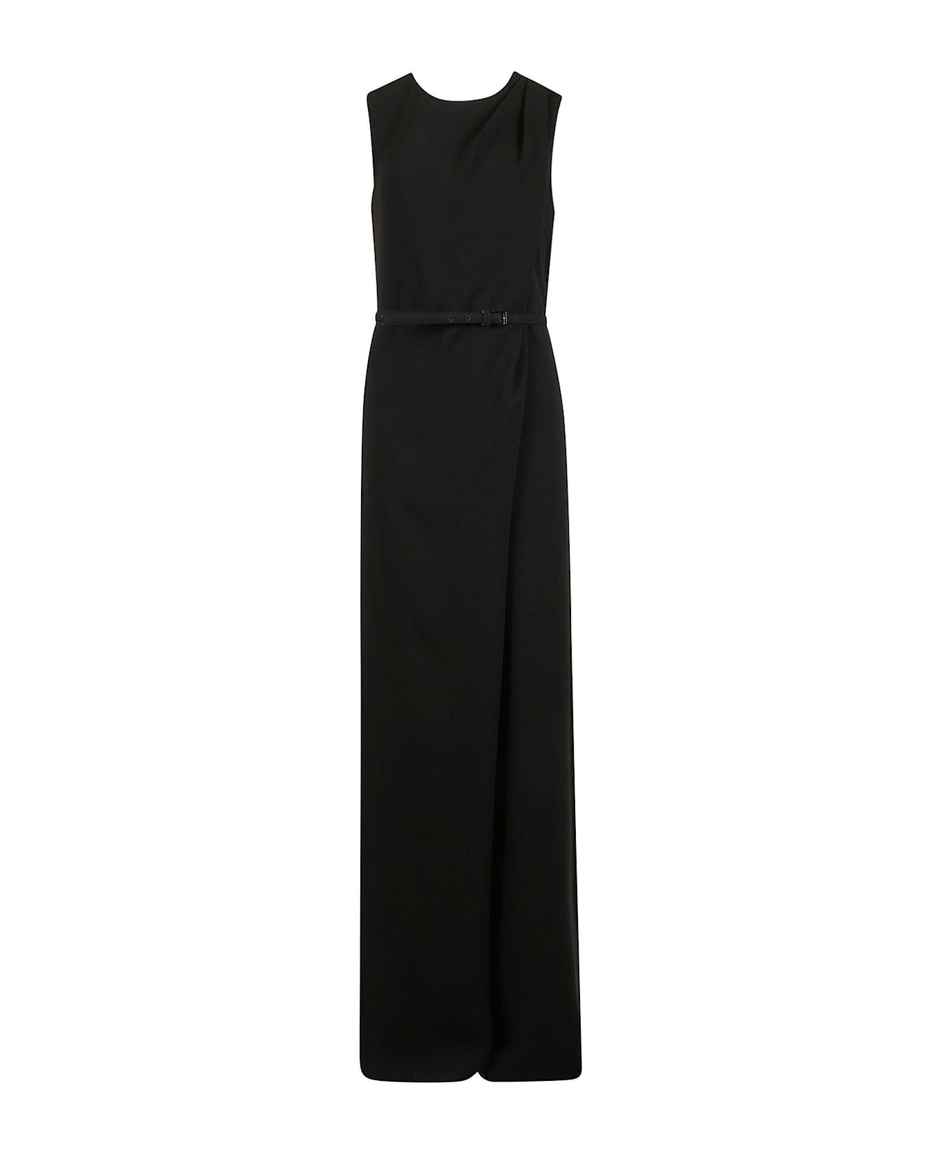 Max Mara Belted Crewneck Sleeveless Dress - Black