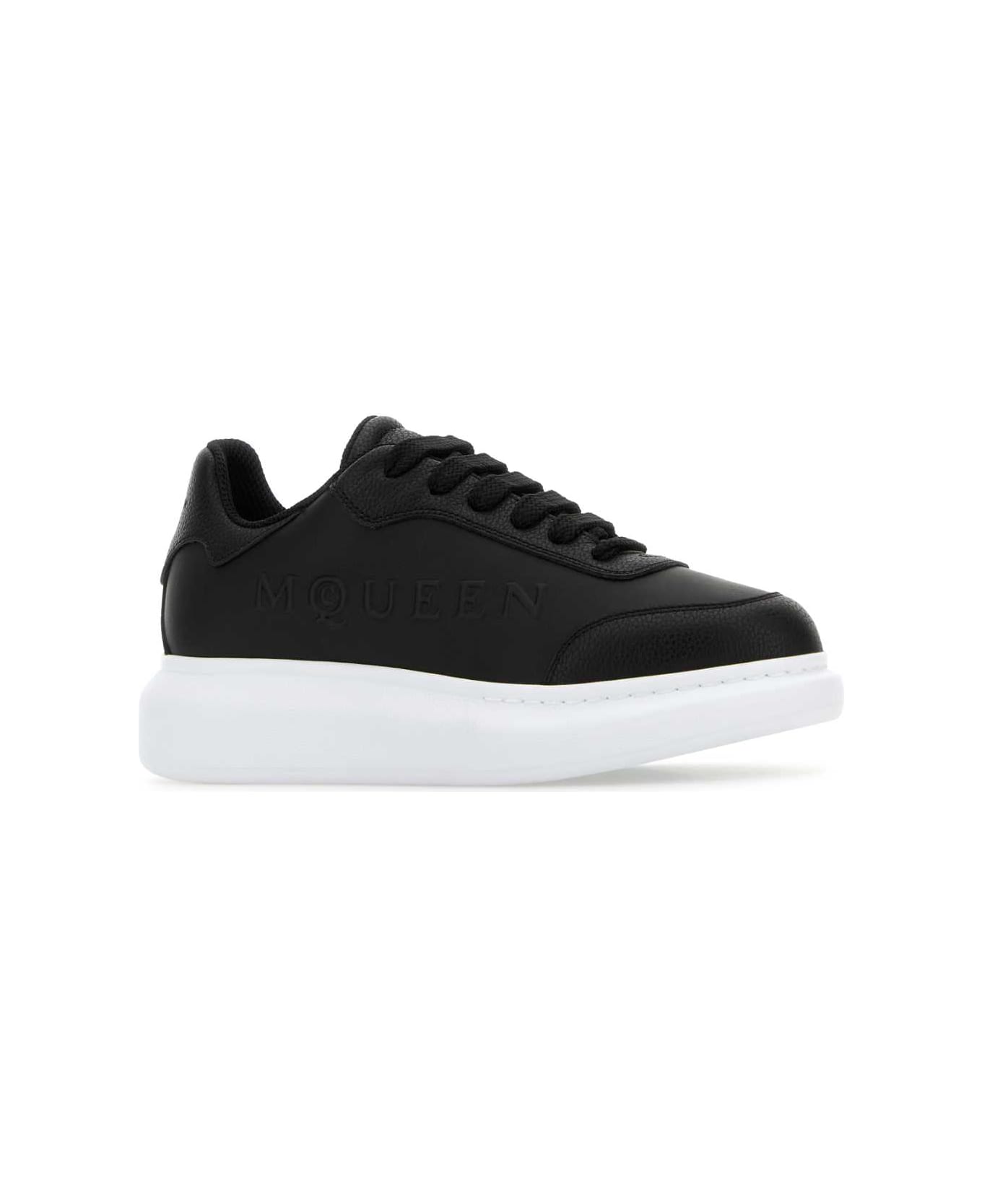 Alexander McQueen Black Leather Sneakers With Black Leather Heel - BLACKBLACKBLACK