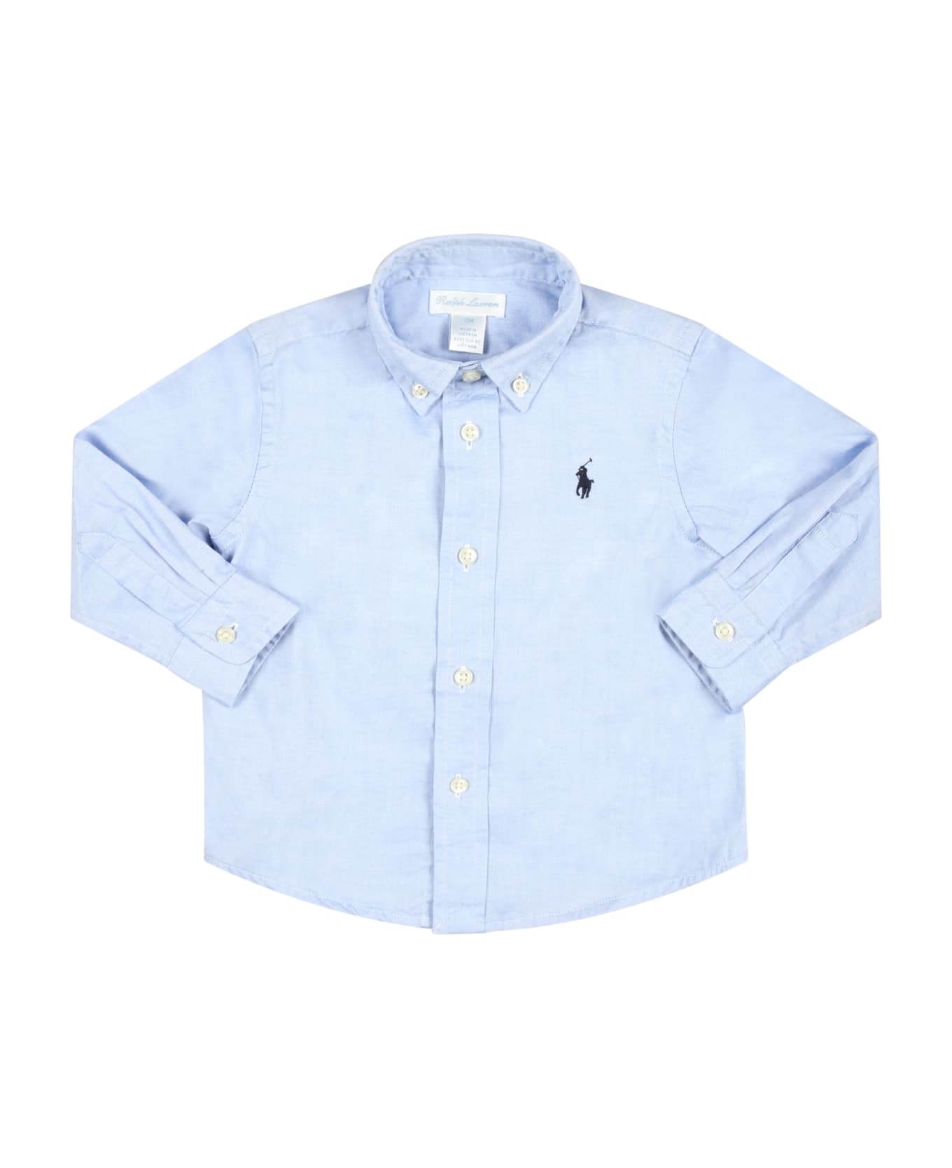Ralph Lauren Light Blue Shirt For Baby Boy With Pony Logo - Light Blue