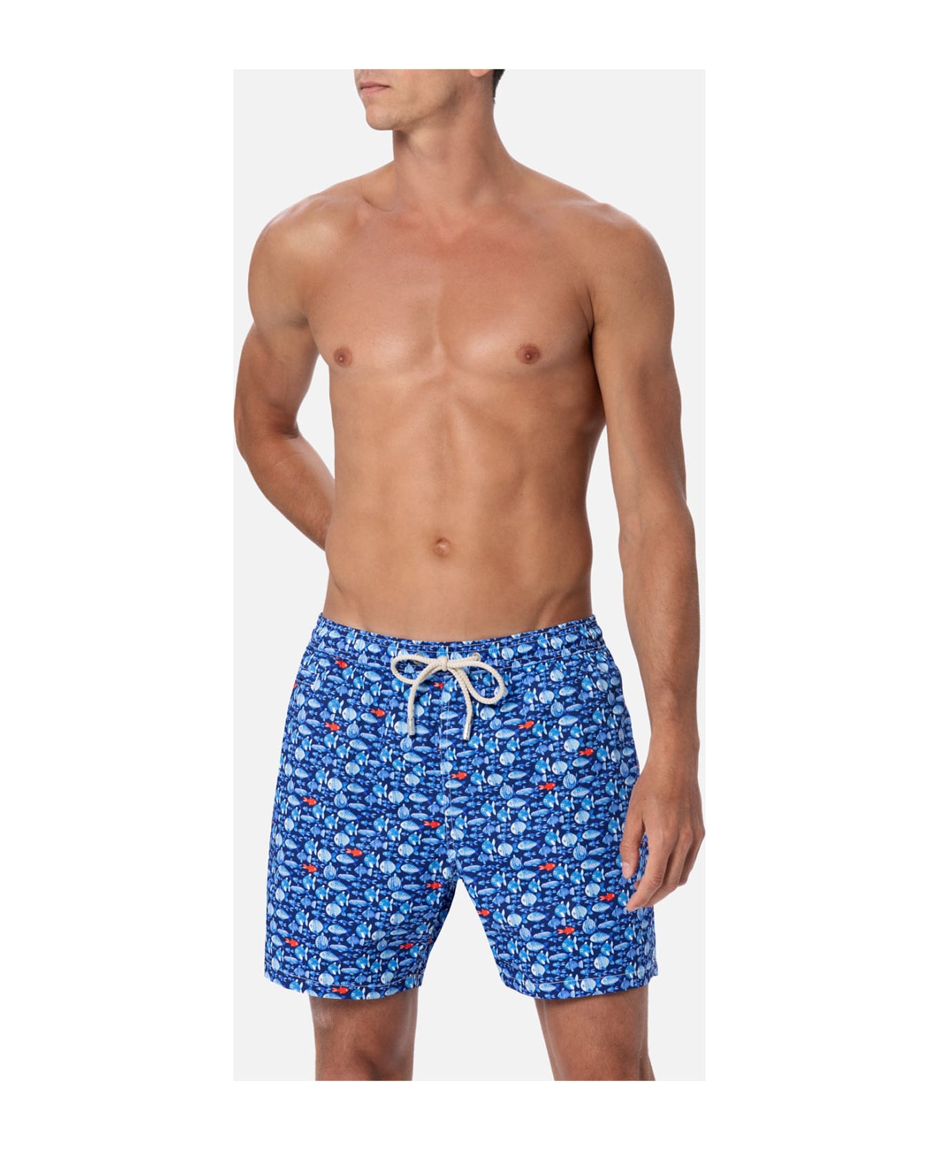 MC2 Saint Barth Comfort Light Classic Stretch Swim Shorts With Fishes Print - BLUE
