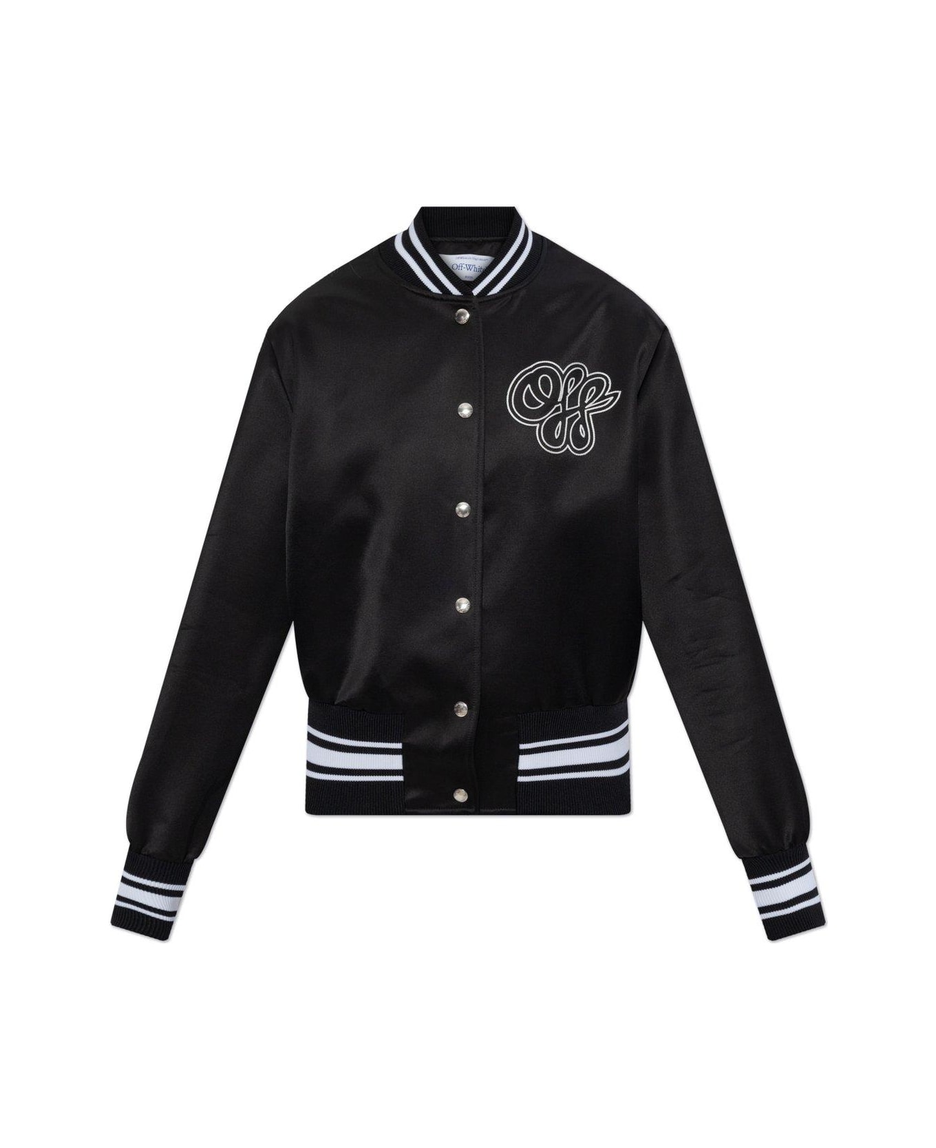 Off-White Logo Printed Varsity Jacket - Black White