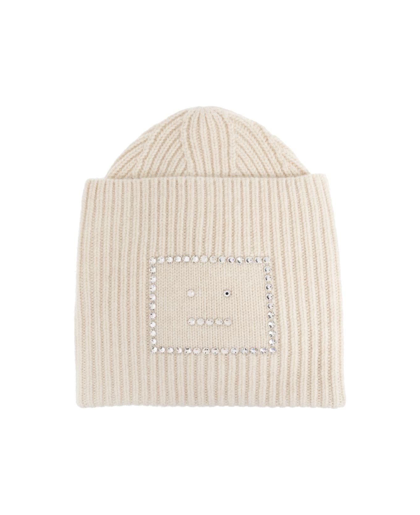 Acne Studios Woolen Hat With Logo - Oatmeal Melange