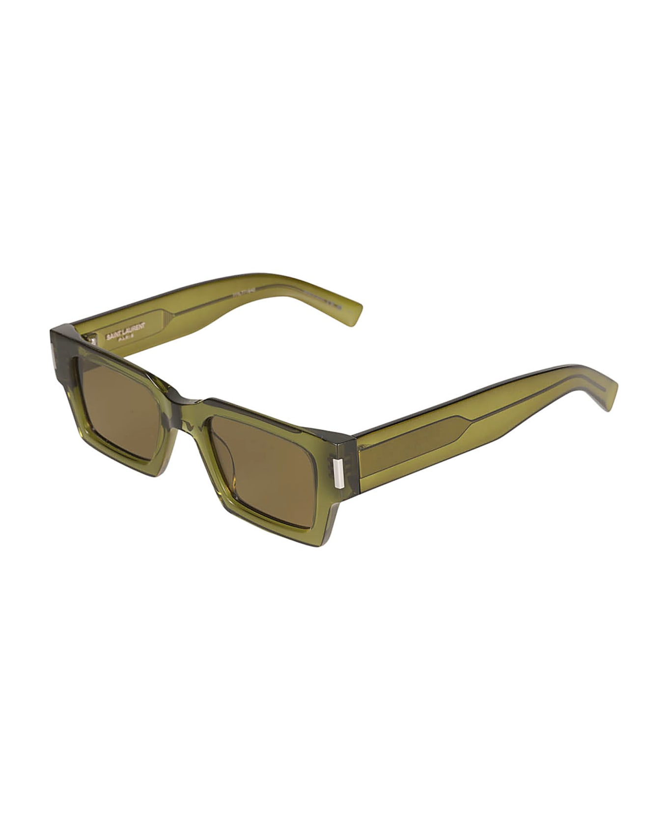 Saint Laurent Eyewear Rectangular Frame Flame Effect Sunglasses - Green/Brown