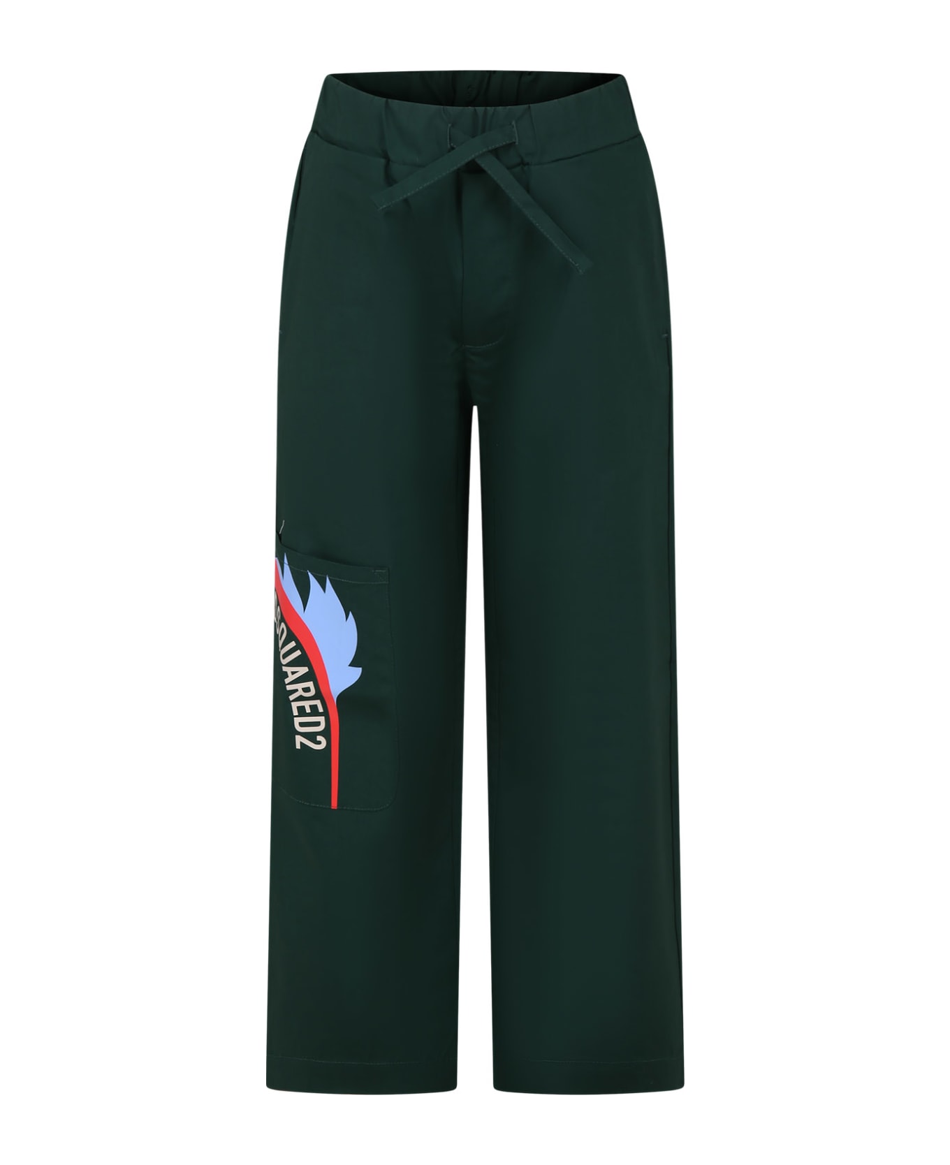 Dsquared2 Green Casual Trousers For Boy With Logo - Green