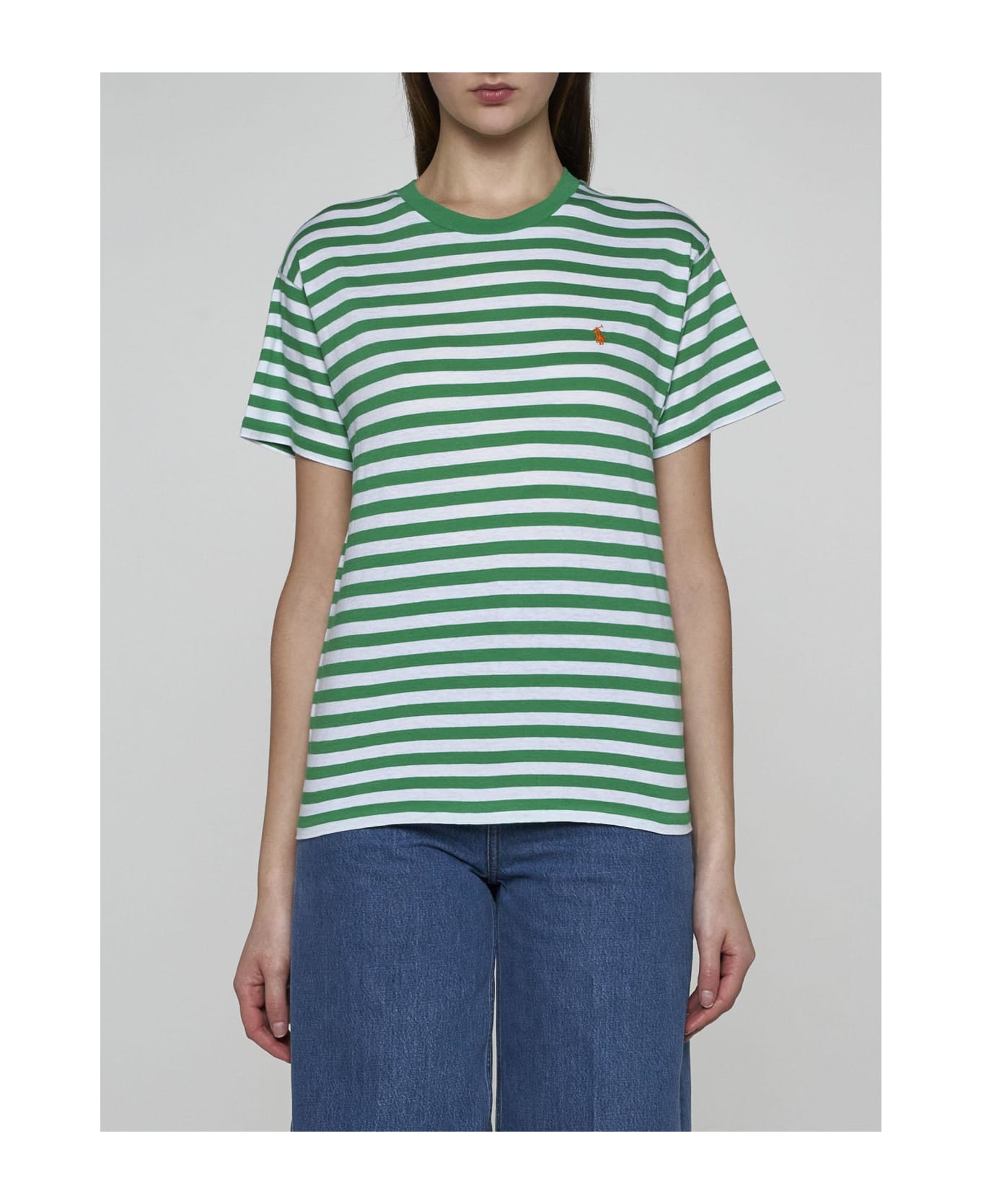 Polo Ralph Lauren Striped Cotton T-shirt - PREPPYGREENWHITE Tシャツ