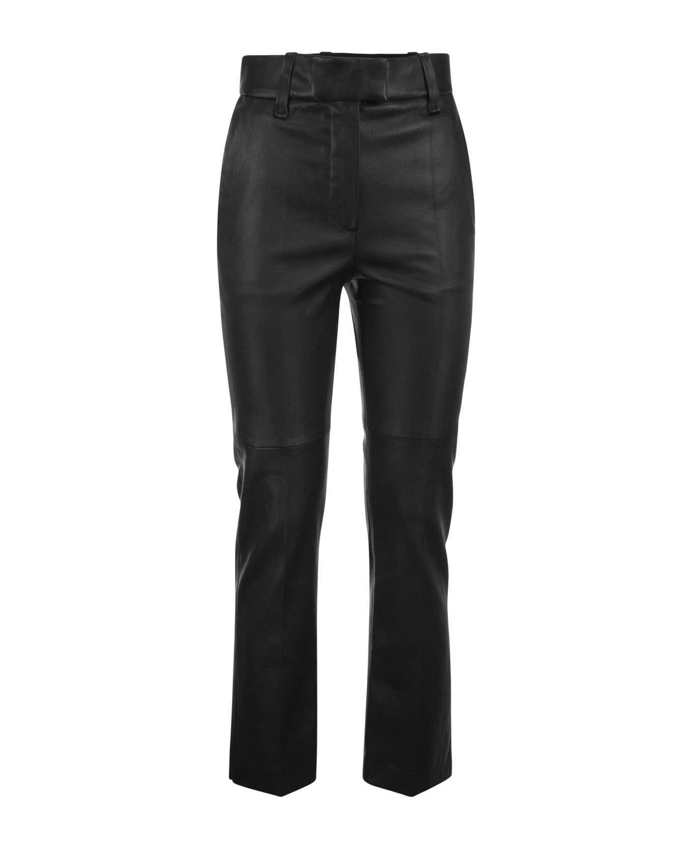 Brunello Cucinelli Nappa Leather Cigarette Trousers - Black