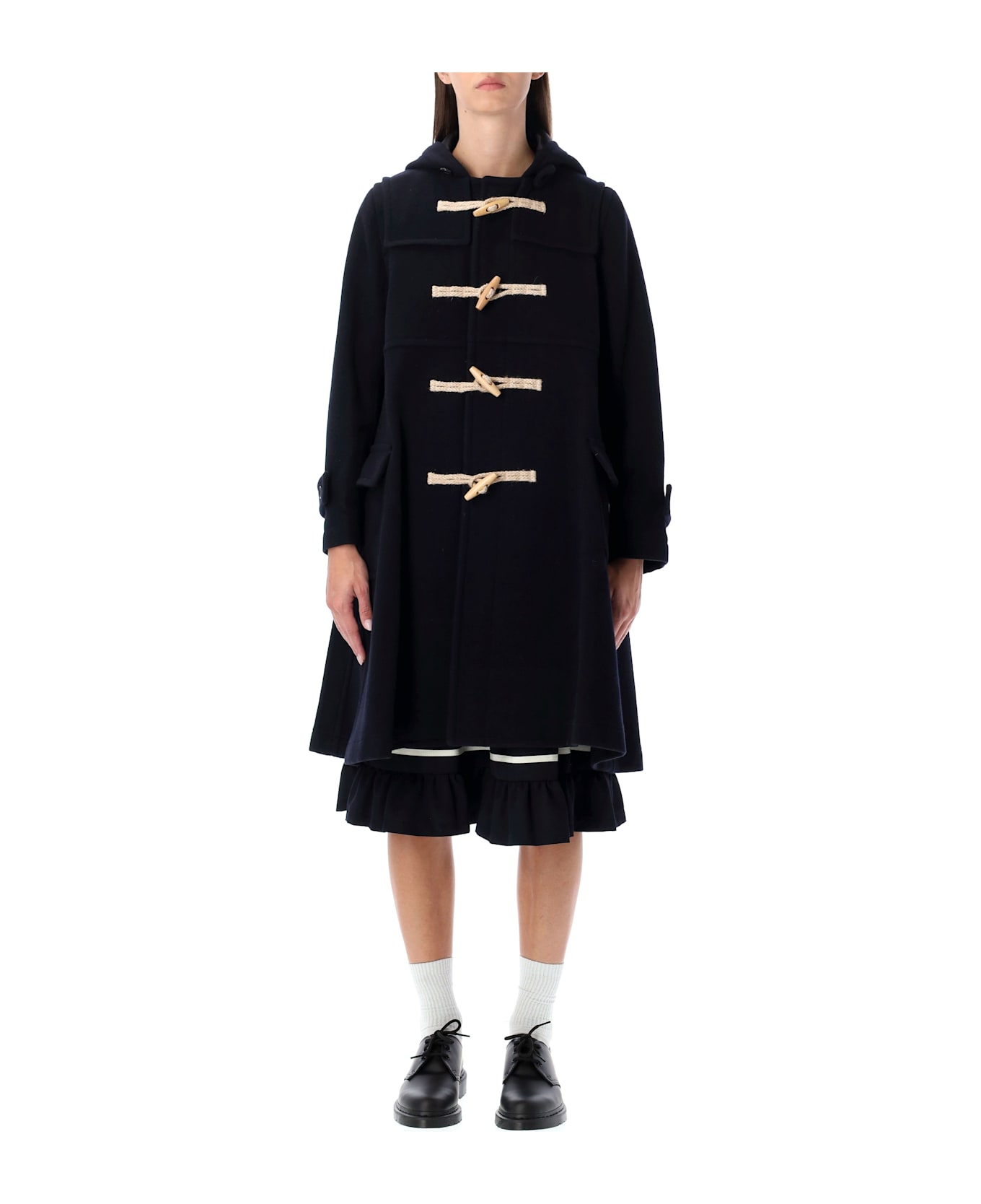 Comme Des Garçons Girl Wool Duffle Hooded Coat - NAVY