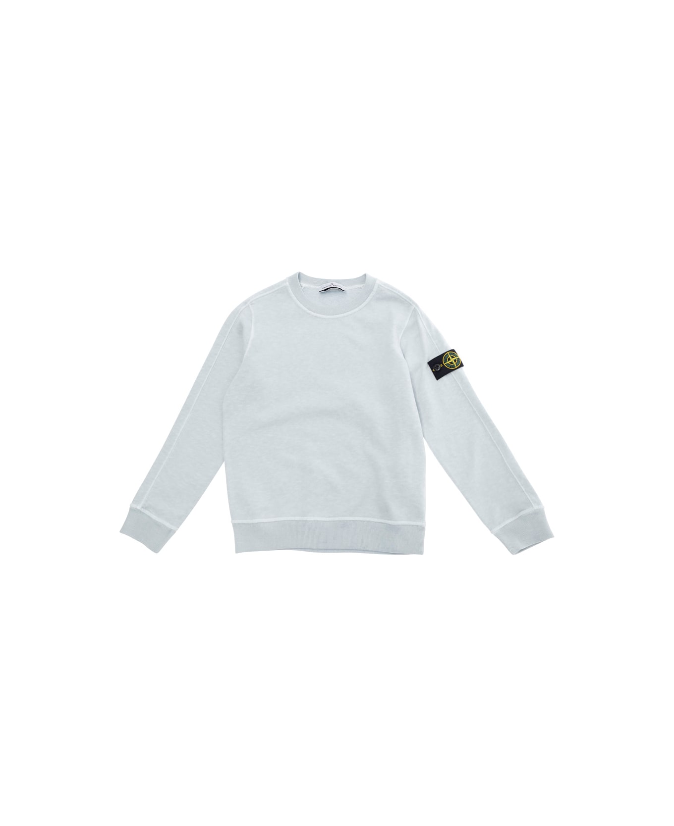 Stone Island Junior Light Blue Sweatshirt With Round Neck And Logo Patch On The Sleeve In Cotton Boy - Light blue