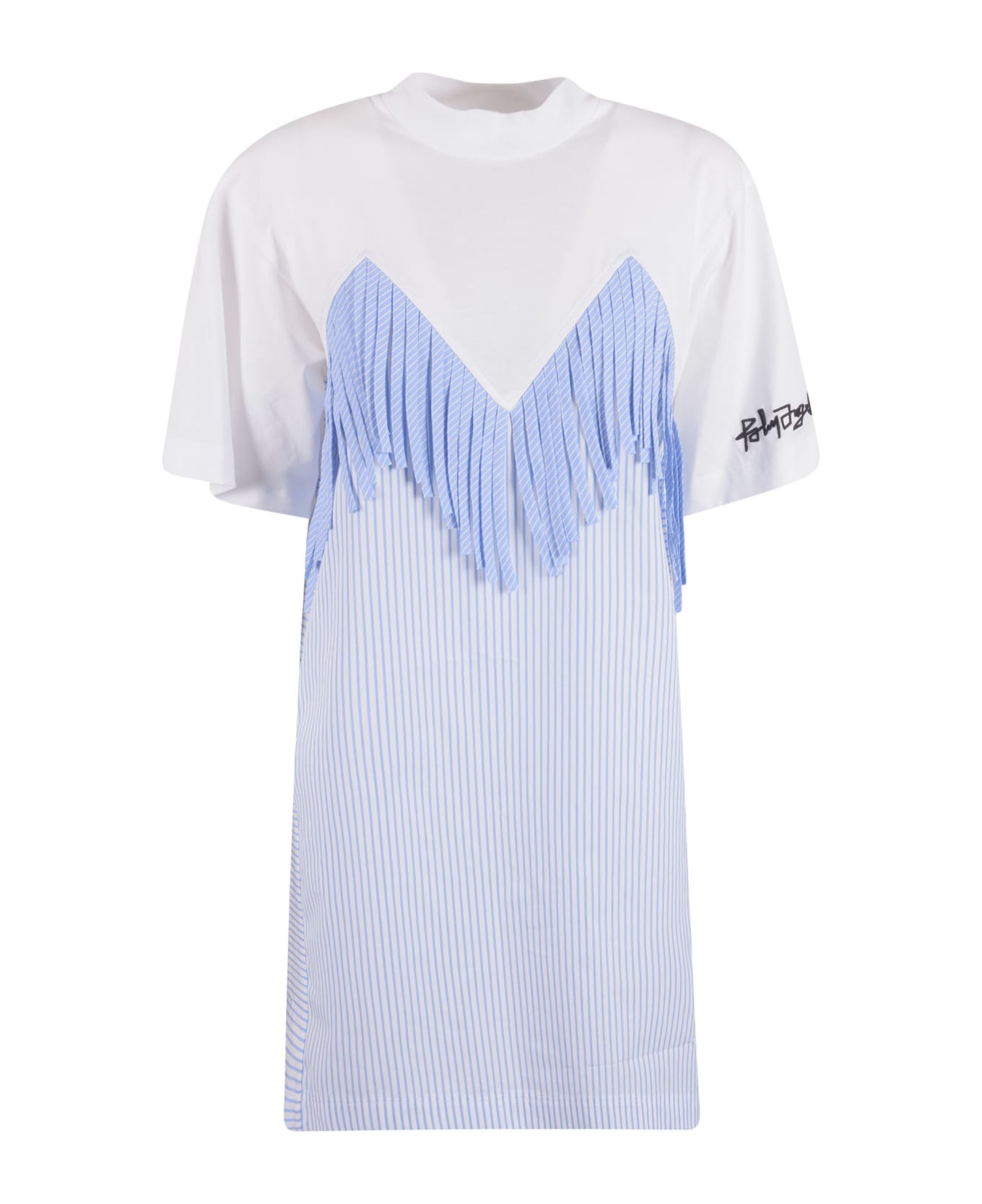 Palm Angels Fringed T-shirt Dress - White/Light Blue