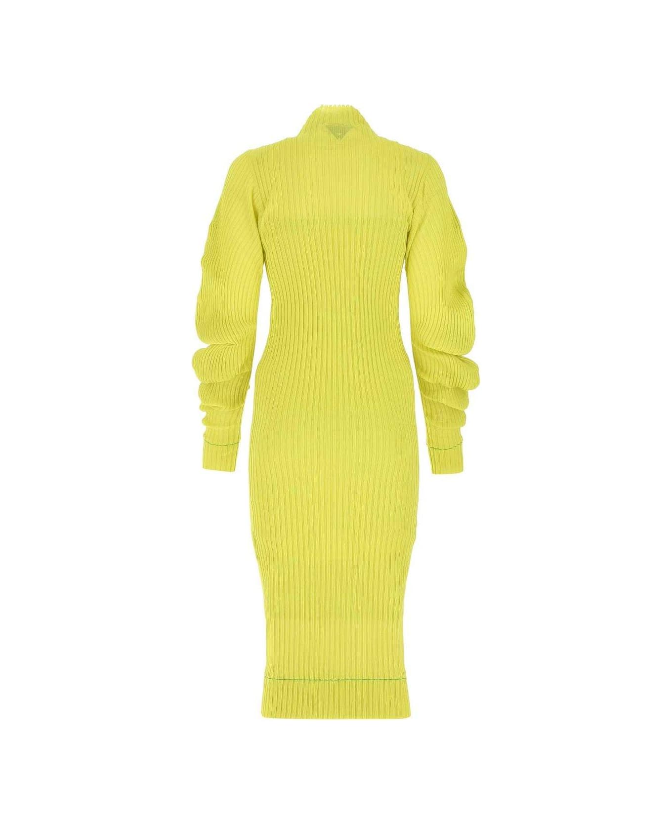 Bottega Veneta Turtleneck Cut-out Rib-knit Dress - GREEN