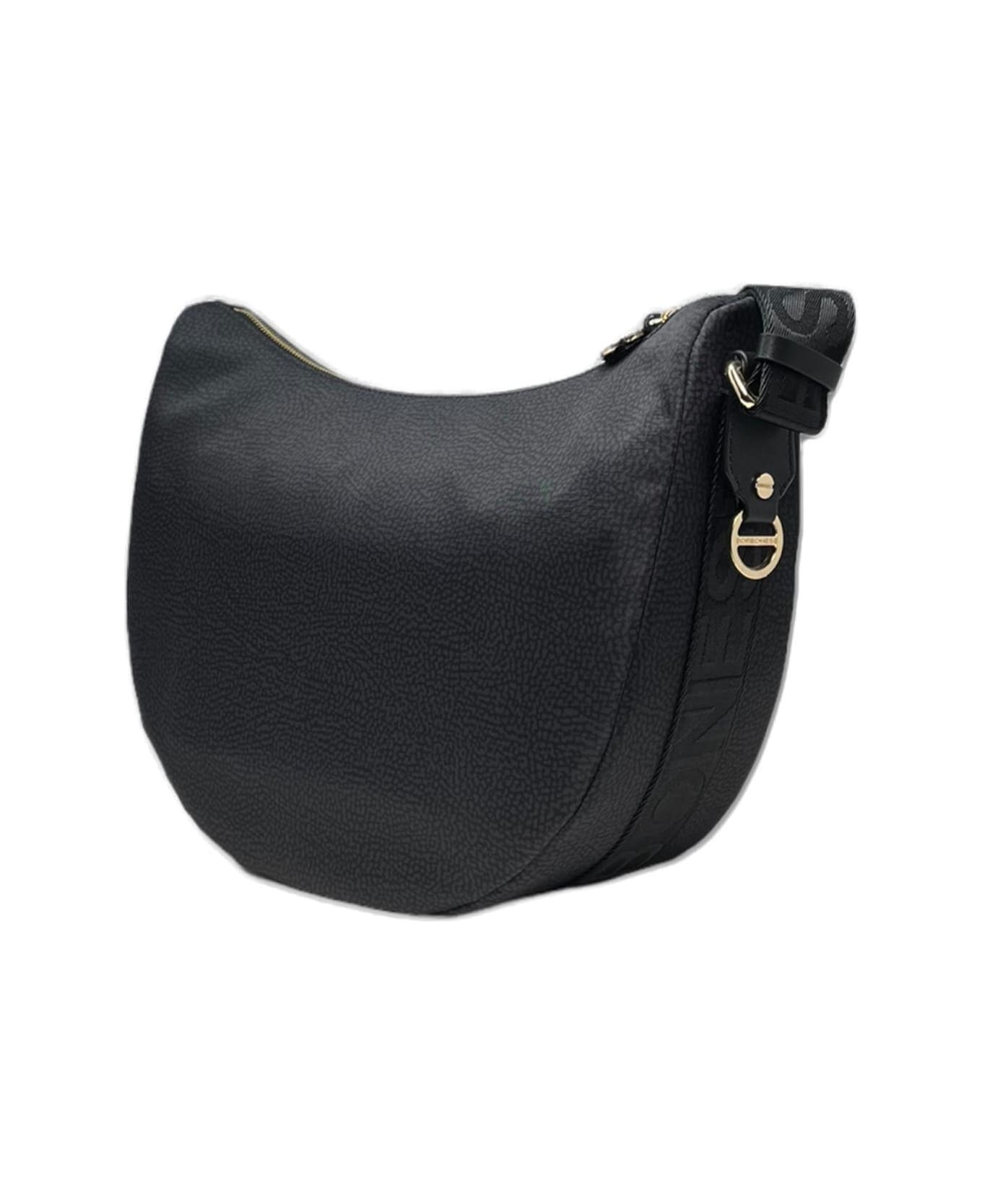 Borbonese Zipped Medium Shoulder Bag - Dark Black