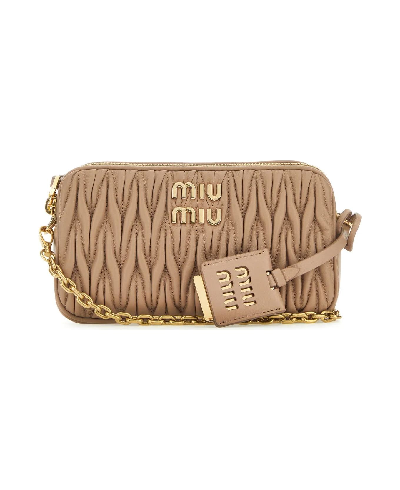 Miu Miu Powder Pink Nappa Leather Mini Crossbody Bag In Cammeo