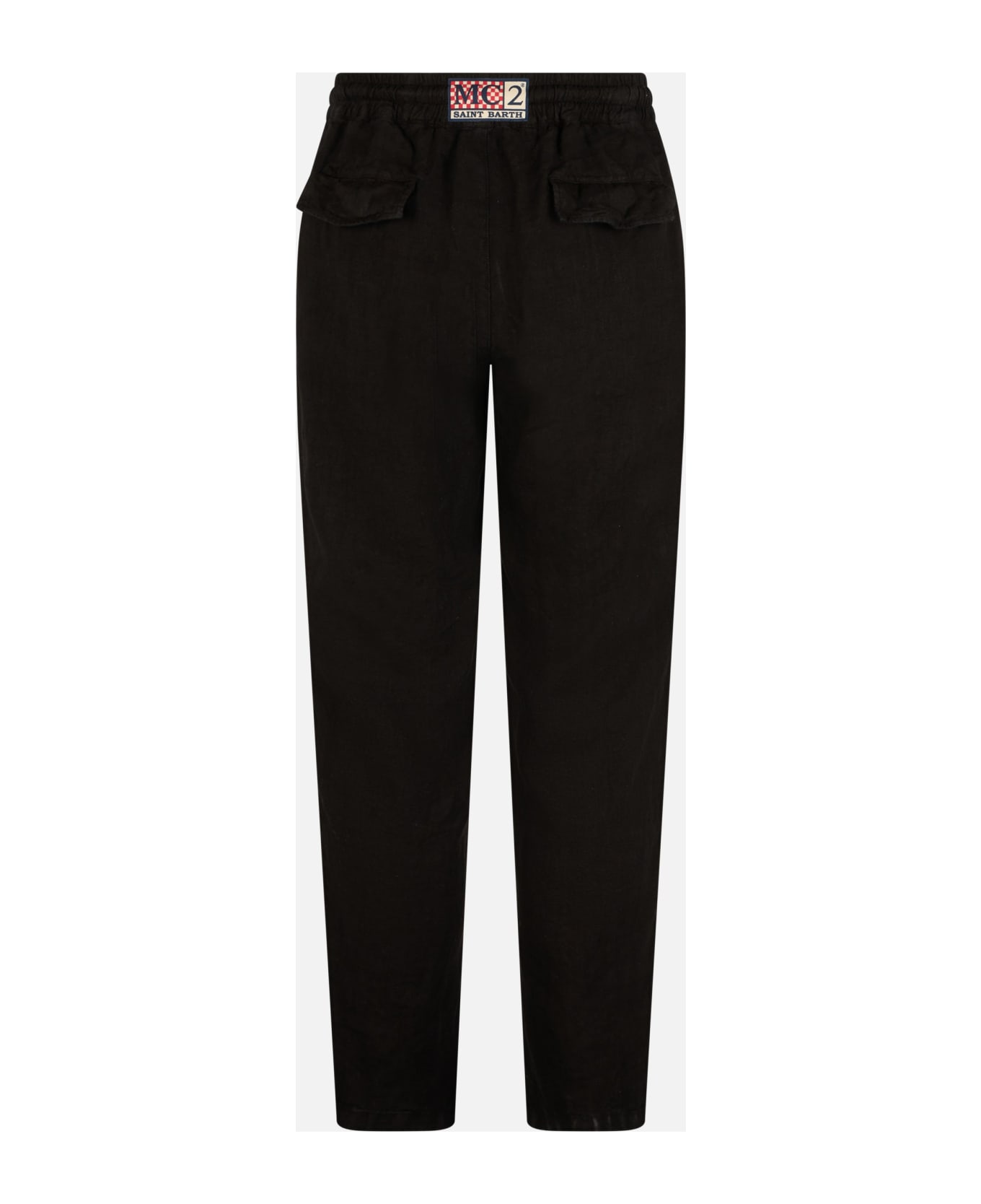 MC2 Saint Barth Man Black Linen Calais Pants With Drawstring - BLACK