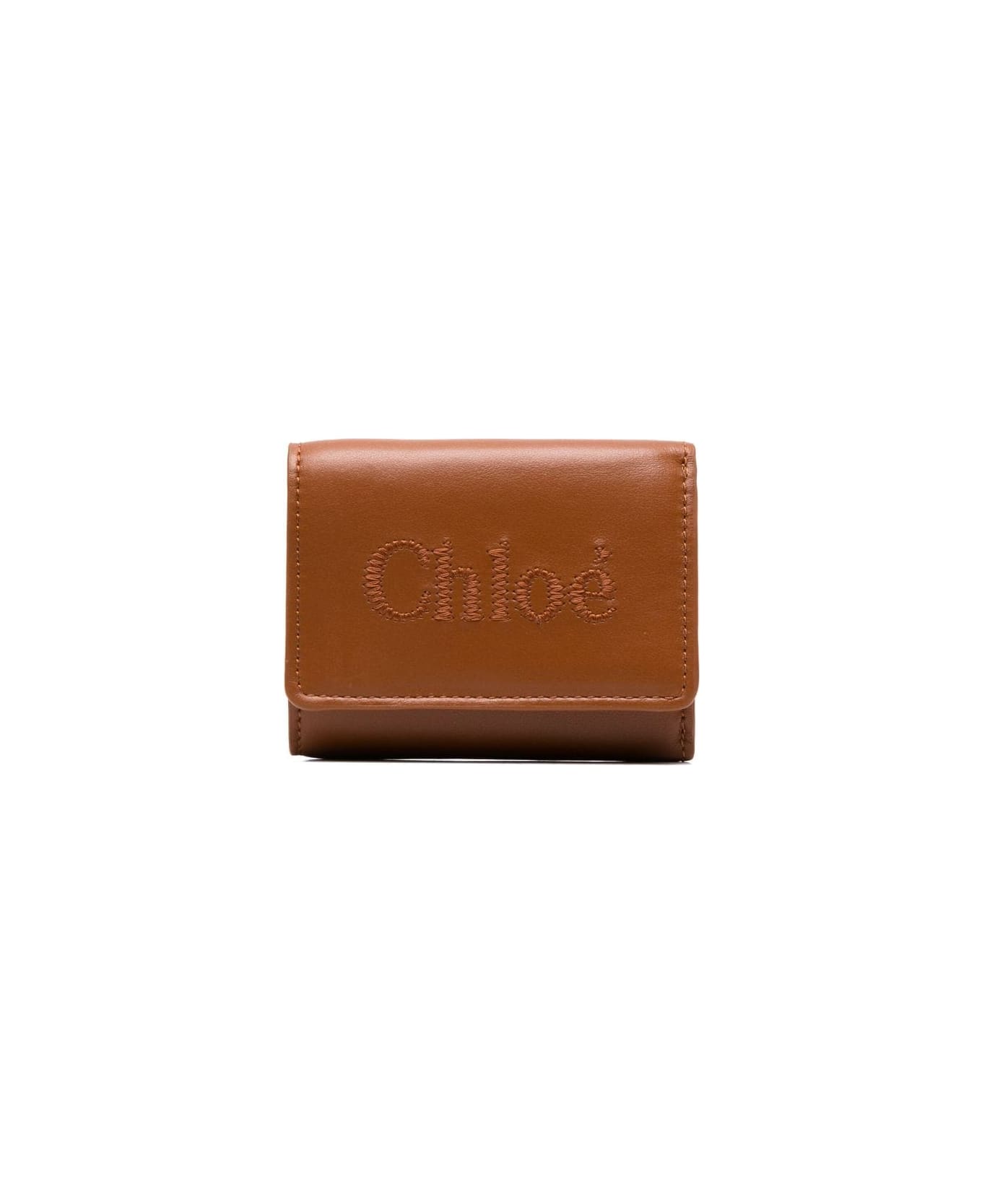 Chloé Sense Logo-embroidered Leather Wallet - Caramel