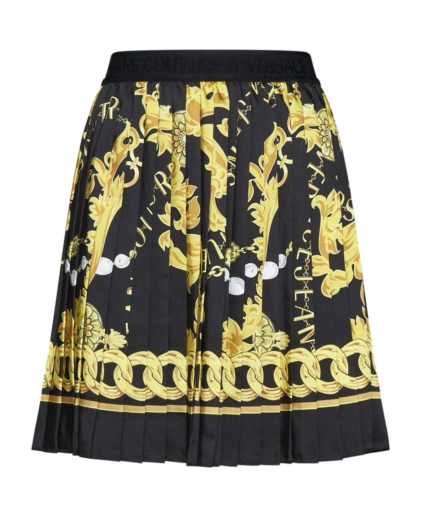 Versace Jeans Couture Chain Couture Pleated Skirt - Black gold
