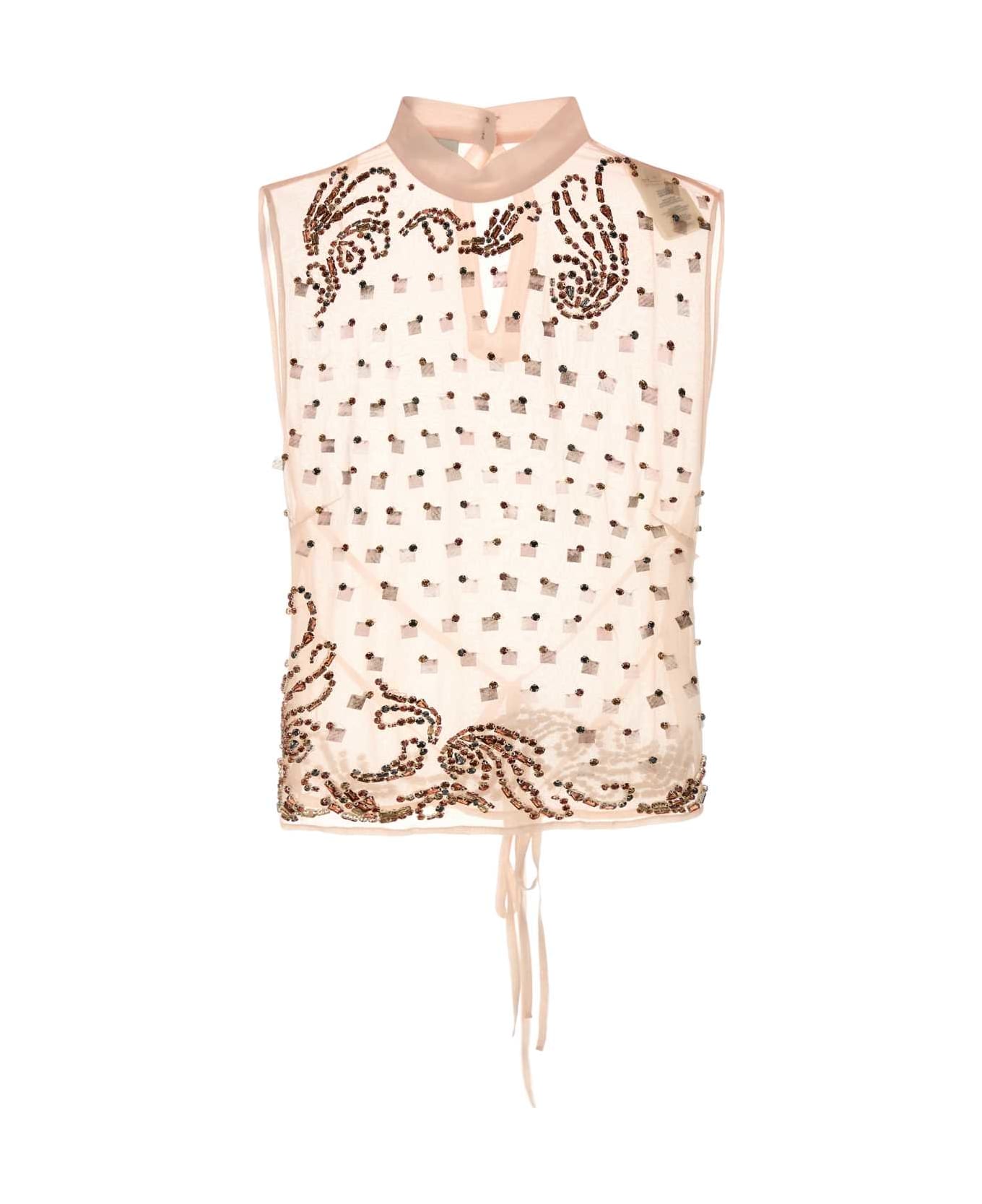 Dries Van Noten Light Pink Crepe Carmasa Top - BLUSH