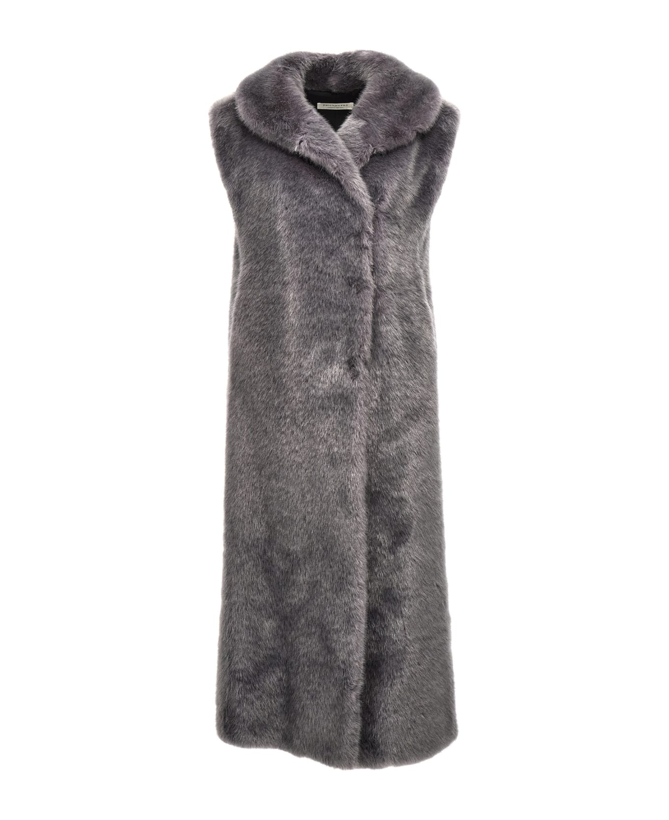 Philosophy di Lorenzo Serafini Extra Long Faux Fur Vest - Gray