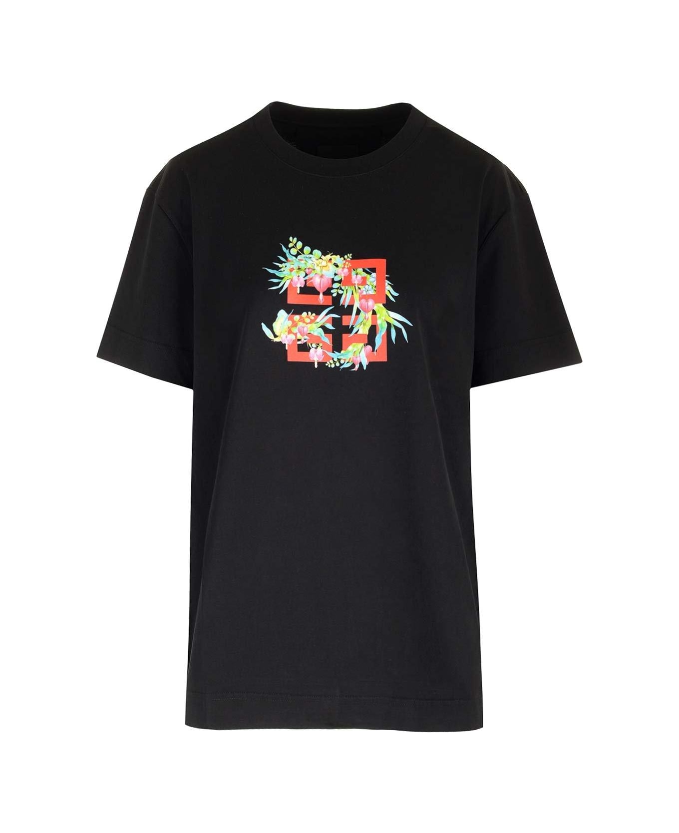 Givenchy Flower Printed Crewneck T-shirt - Black