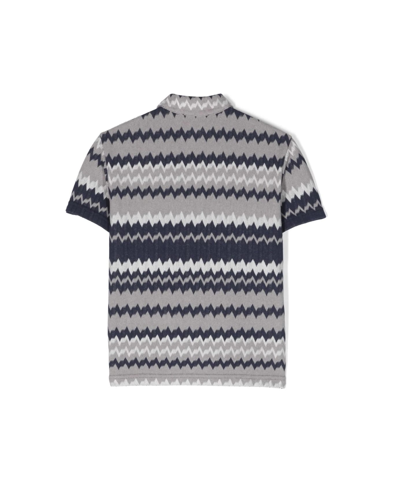 Missoni Kids Blue And Grey All-over Chevron Polo Shirt - Blue