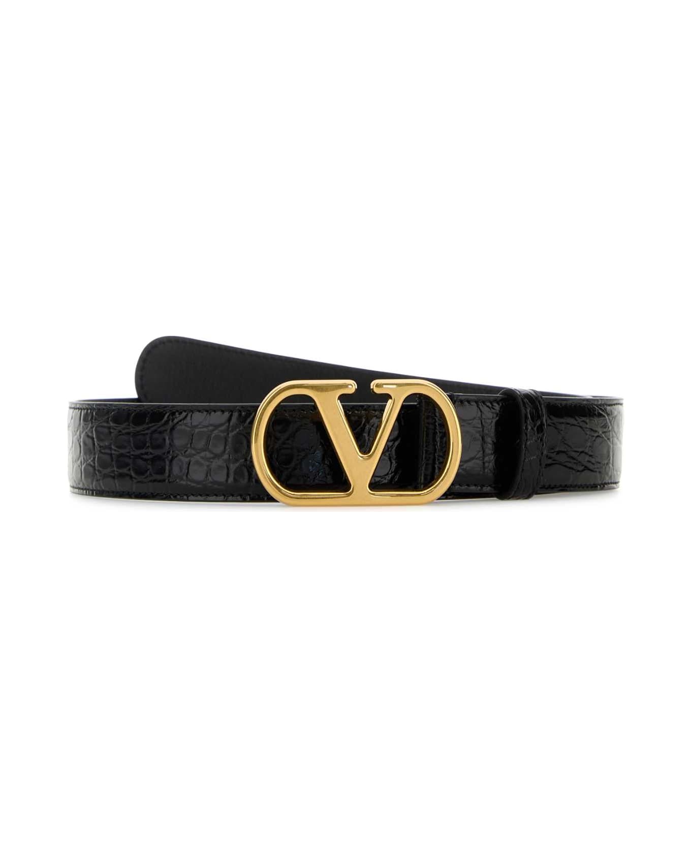 Valentino Garavani Black Leather Vlogo Belt - NERO