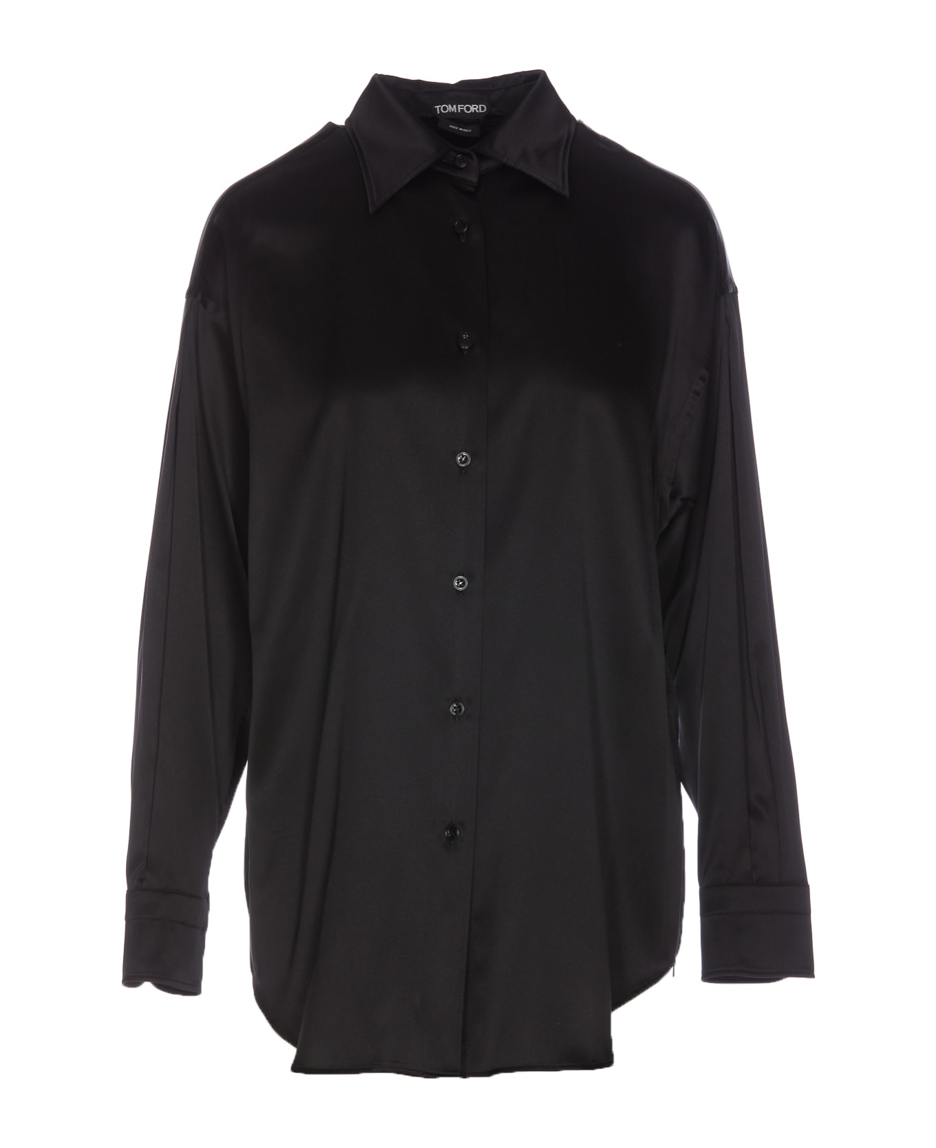 Tom Ford Stretch Silk Satin Relaxed Fit Shirt - Black