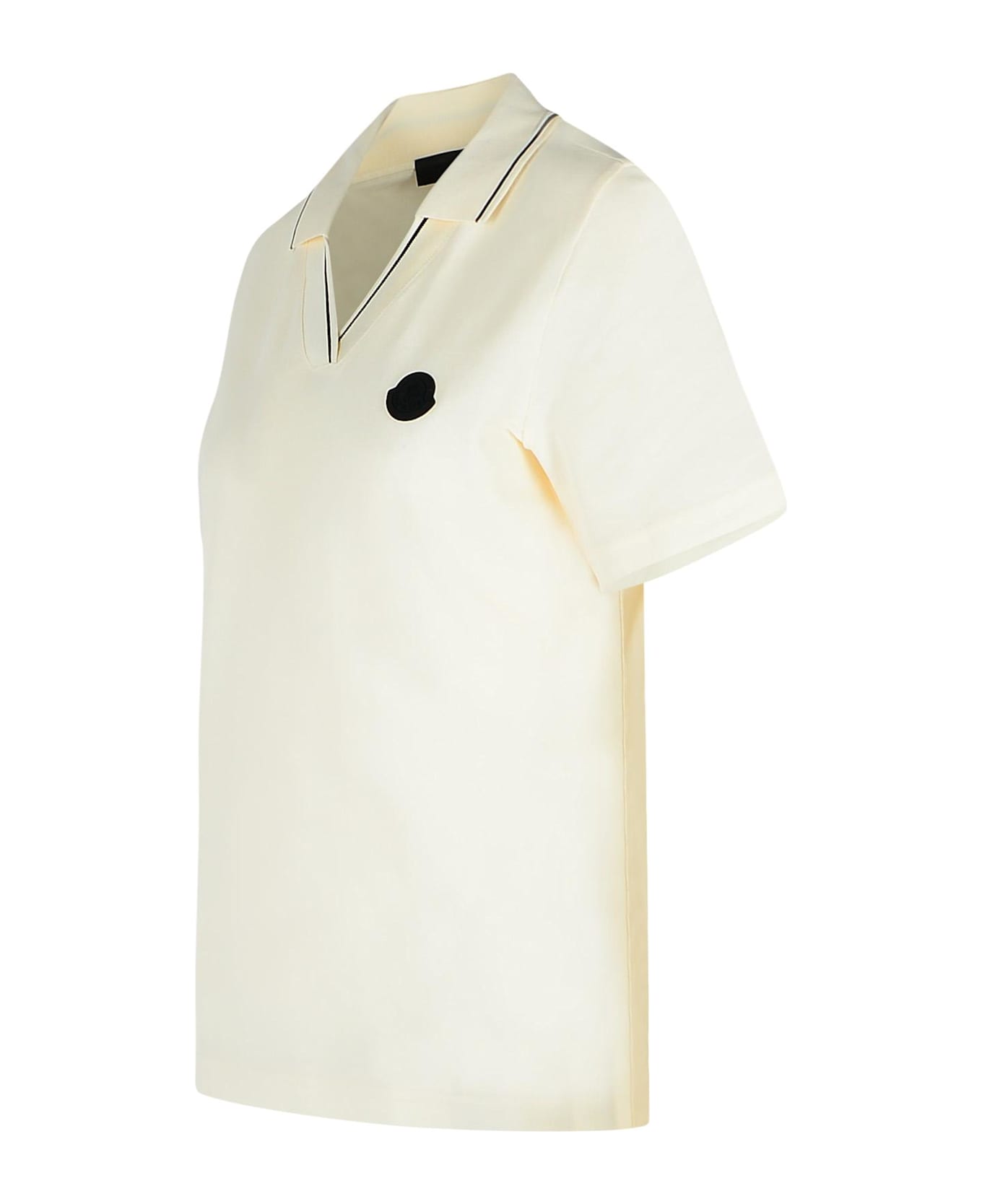 Moncler Ivory Cotton Polo Shirt - White