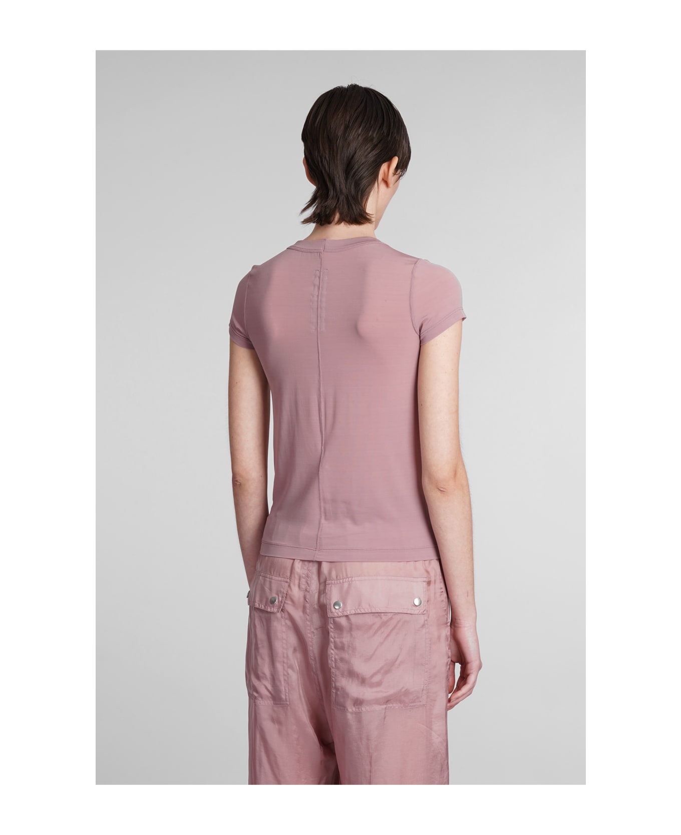 Rick Owens Cropped Level T T-shirt In Rose-pink Polyamide Polyester - Dusty Pink