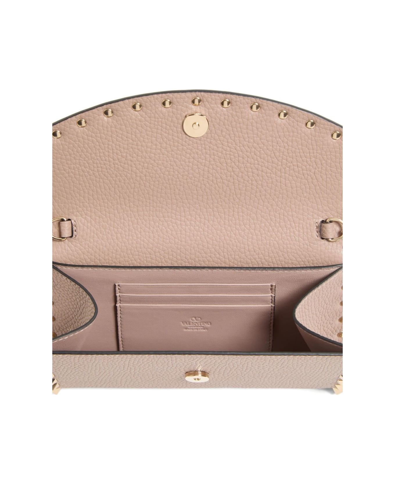 Valentino Garavani Rockstud Leather Wallet On Chain - Powder