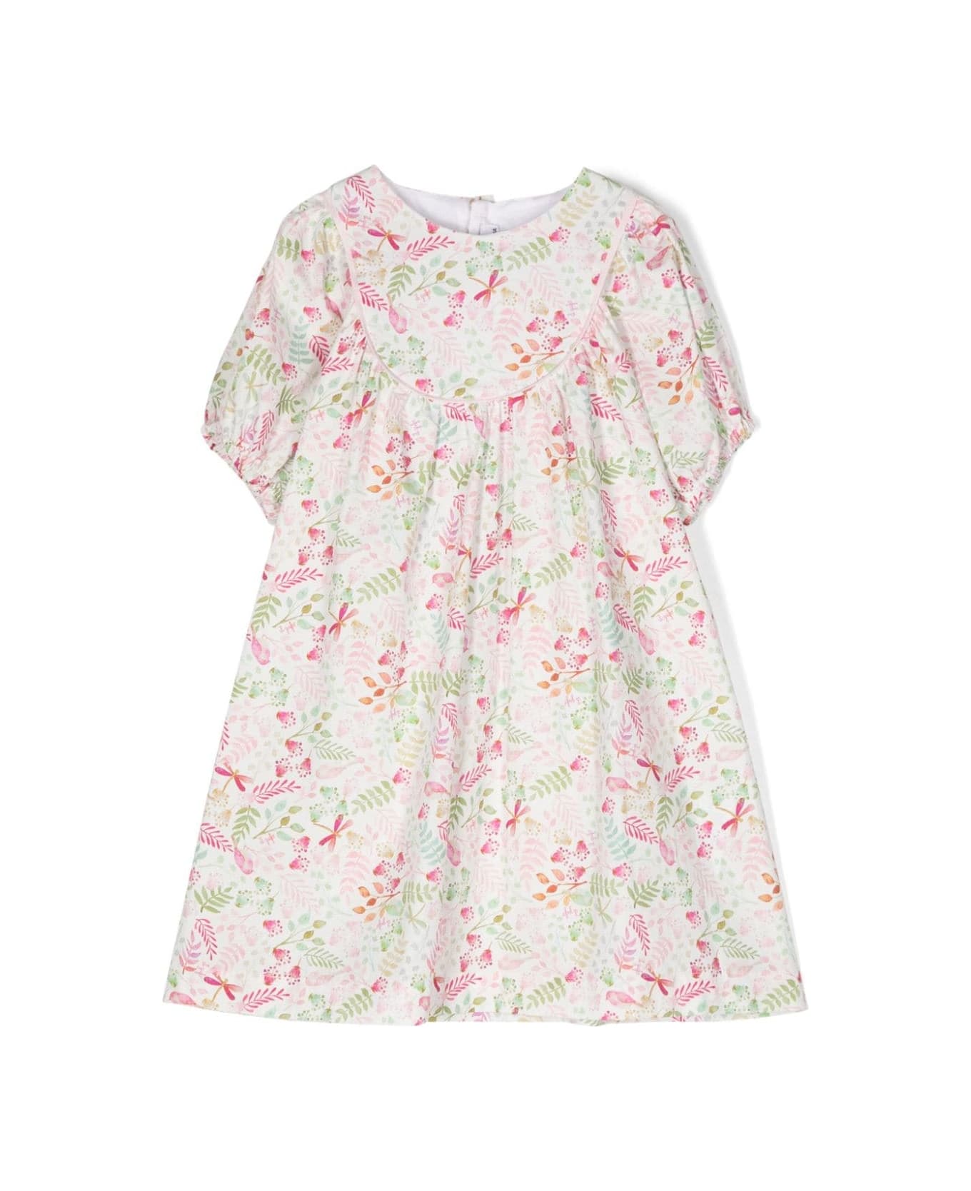 Il Gufo Cotton Dress With Pink Floral Print - Pink