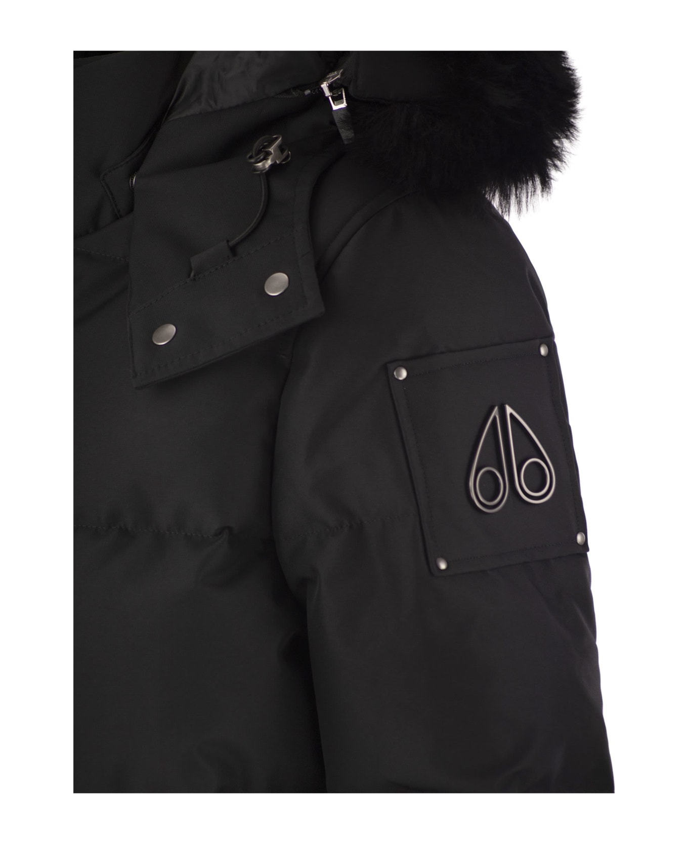 Moose Knuckles Cloud 3q - Down Jacket With Hood And Fur - Black